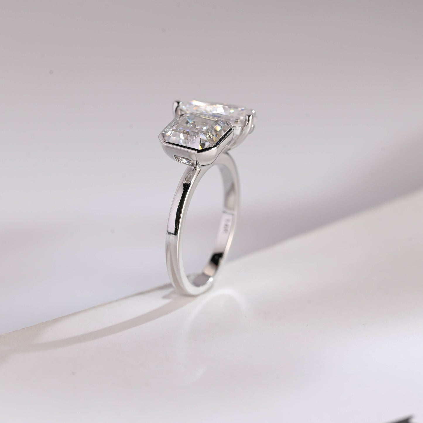 2.0 CT Asscher & Pear Cut Two Stone Moissanite Engagement Ring