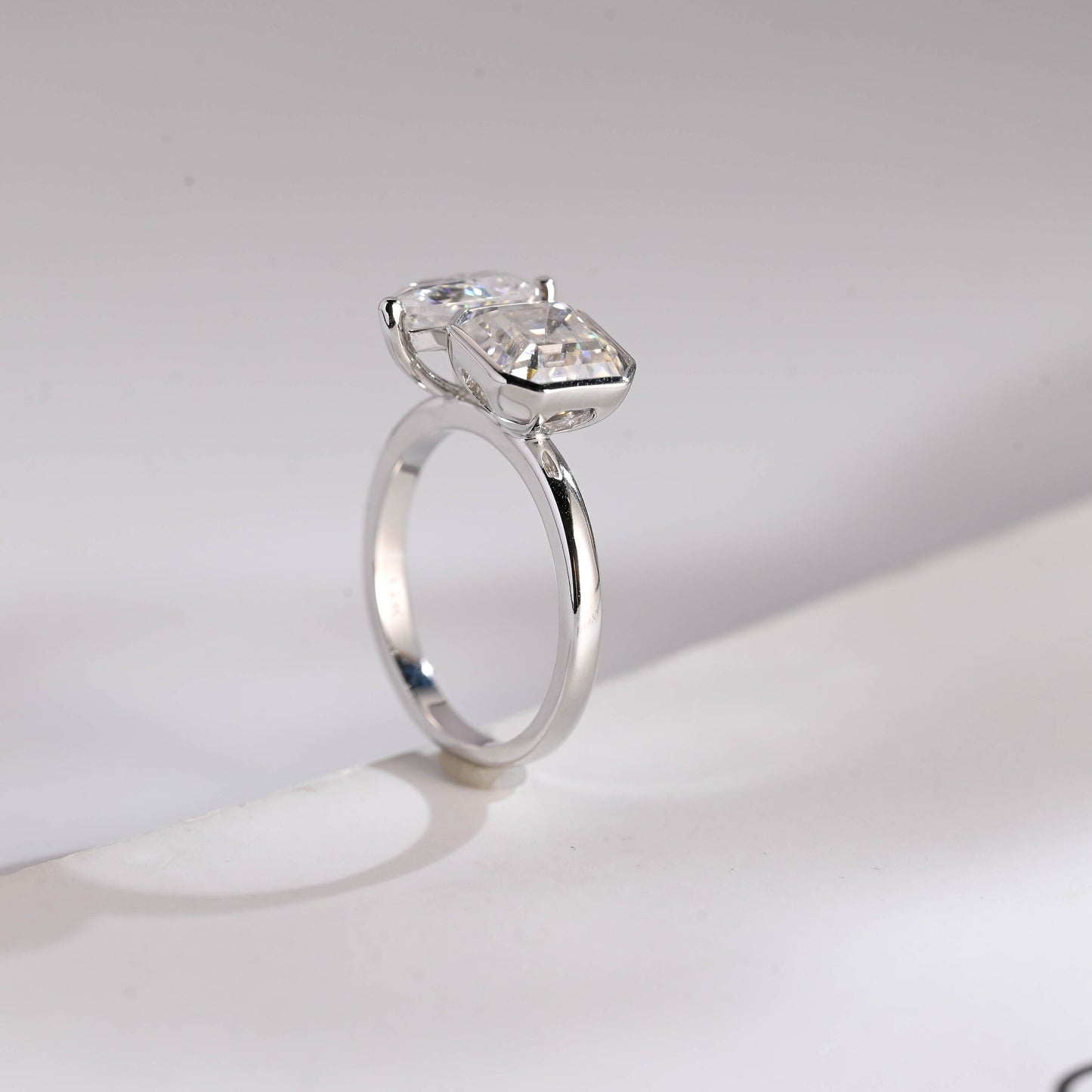 2.0 CT Asscher & Pear Cut Two Stone Moissanite Engagement Ring
