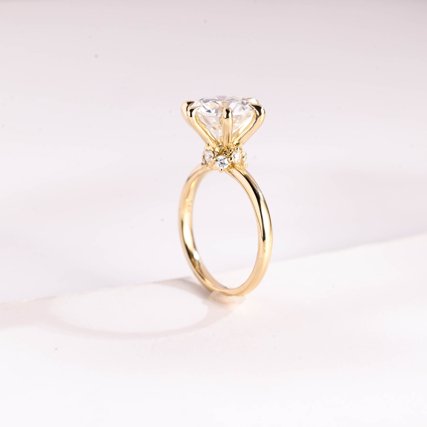 3.0 CT Round Cut Hidden Halo Style Moissanite Engagement Ring