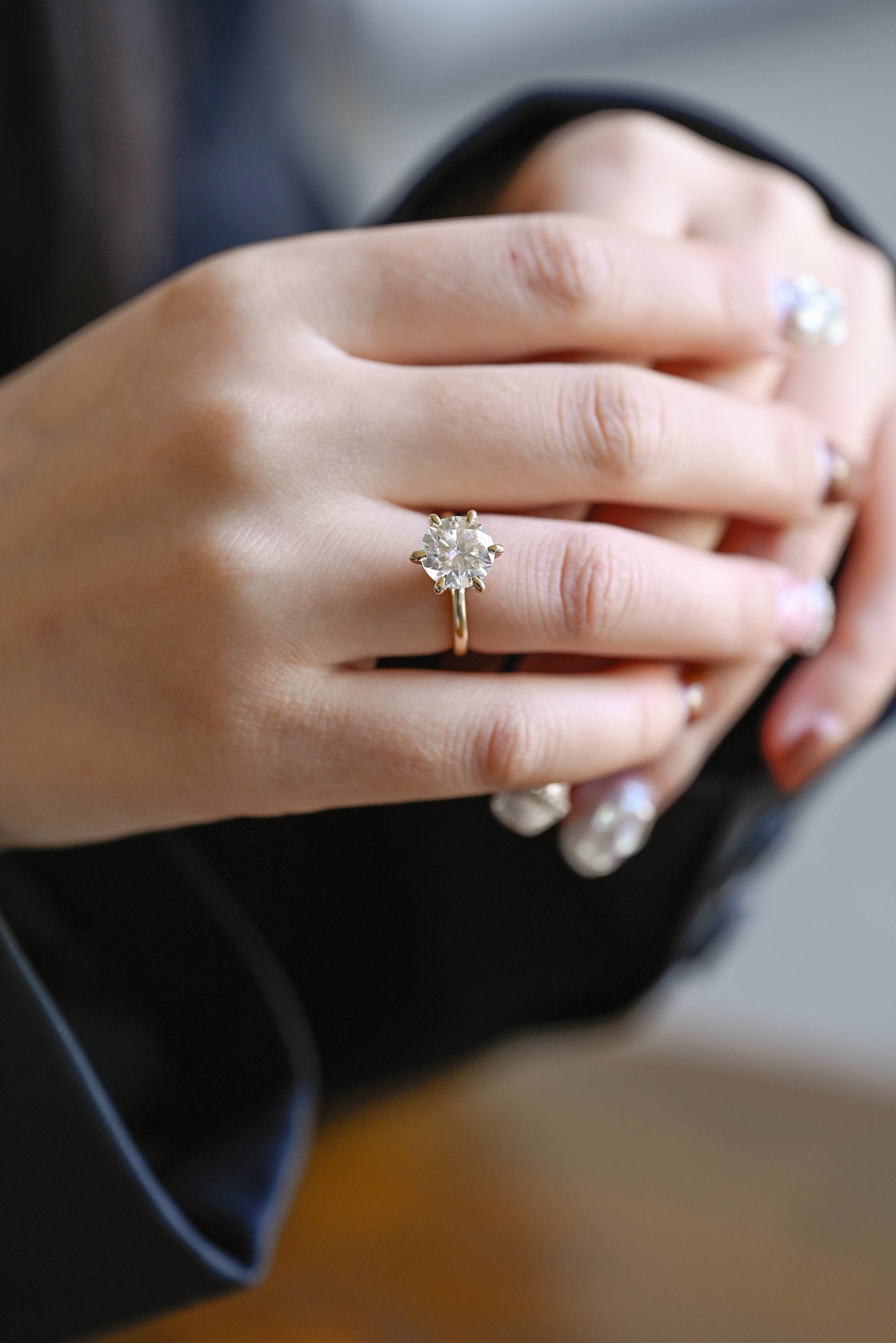3.0 CT Round Cut Hidden Halo Style Moissanite Engagement Ring