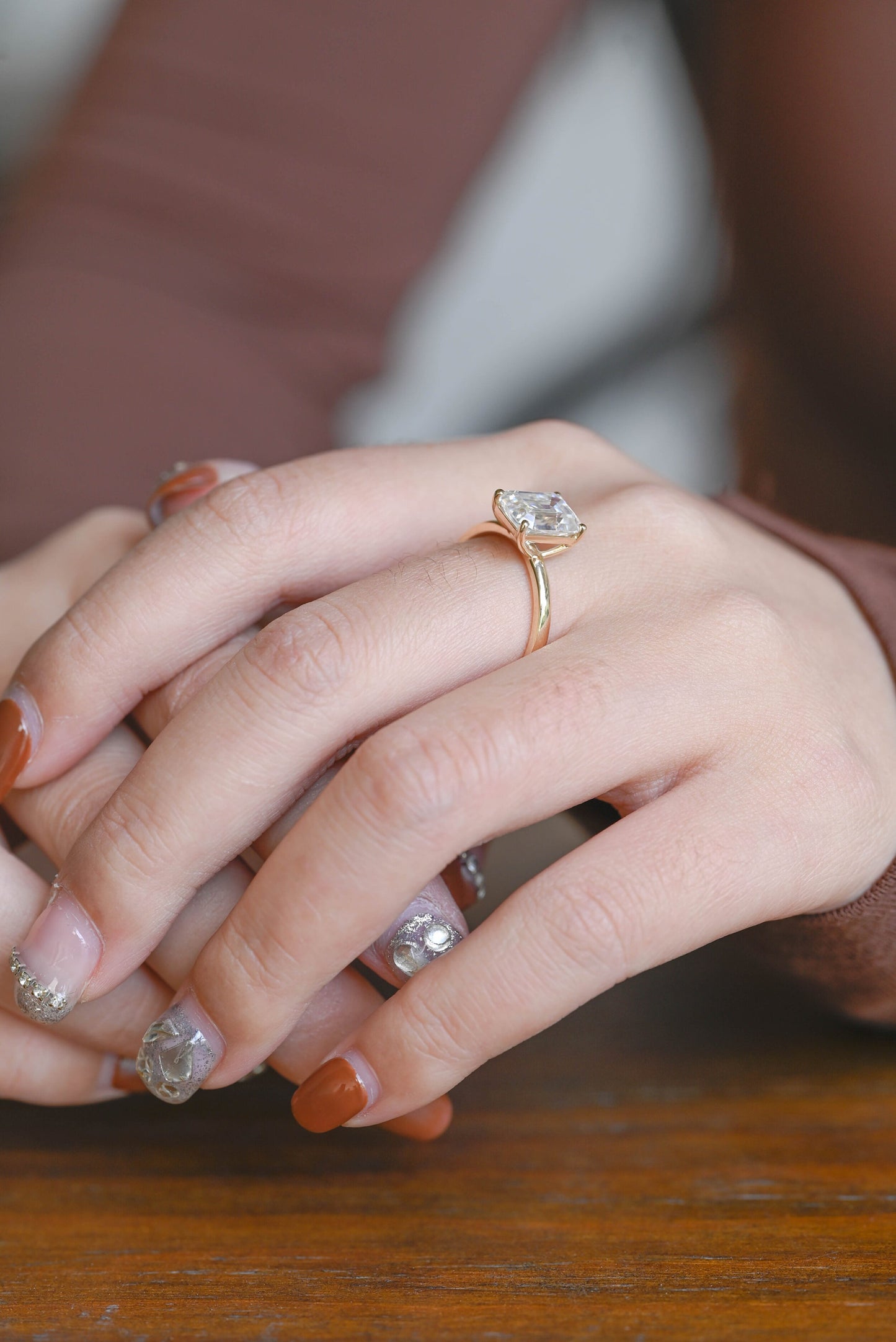 1.5 CT Emerald Cut Solitaire Moissanite Engagement Ring
