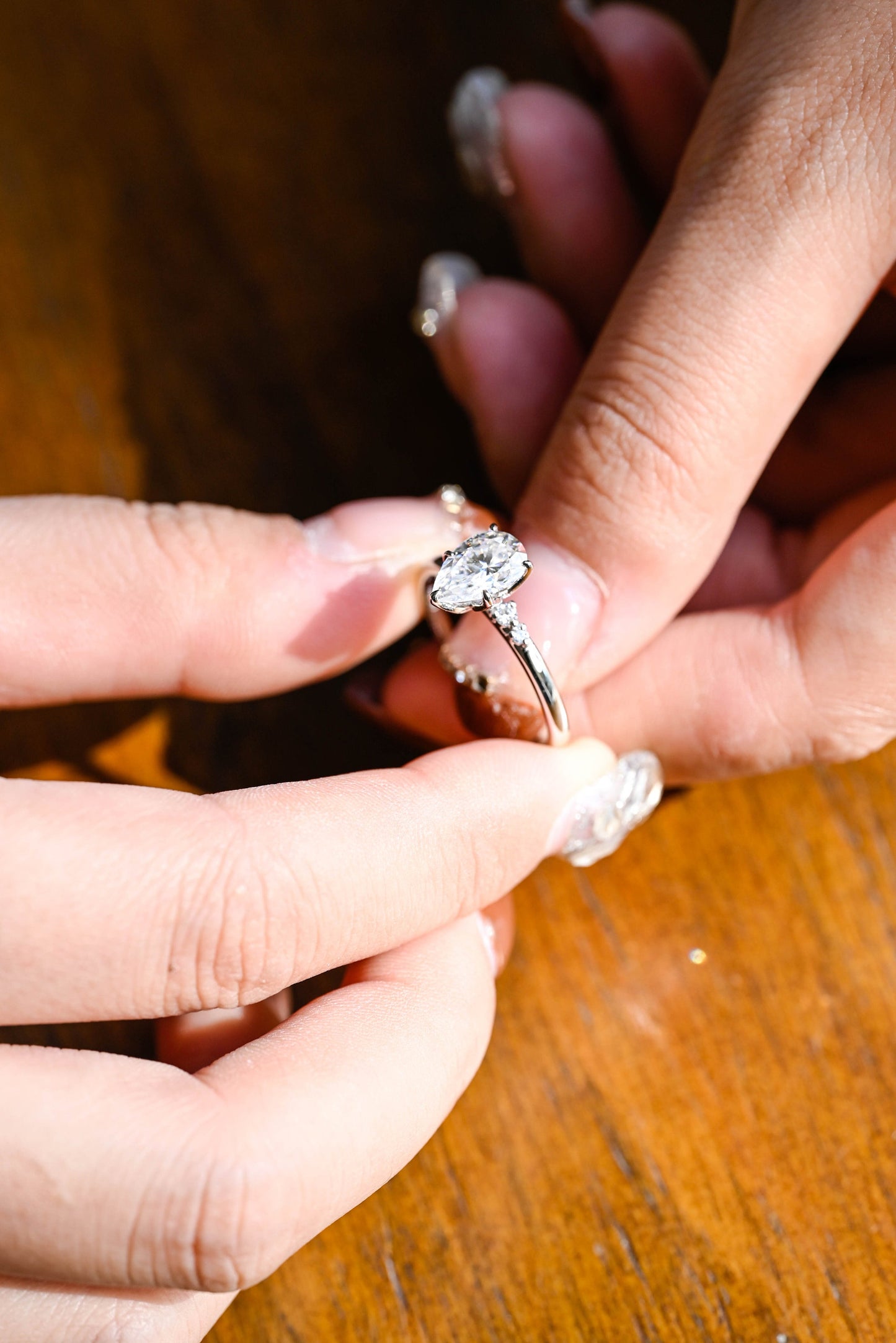 1.5 CT Pear Cut Cluster Moissanite Engagement Ring