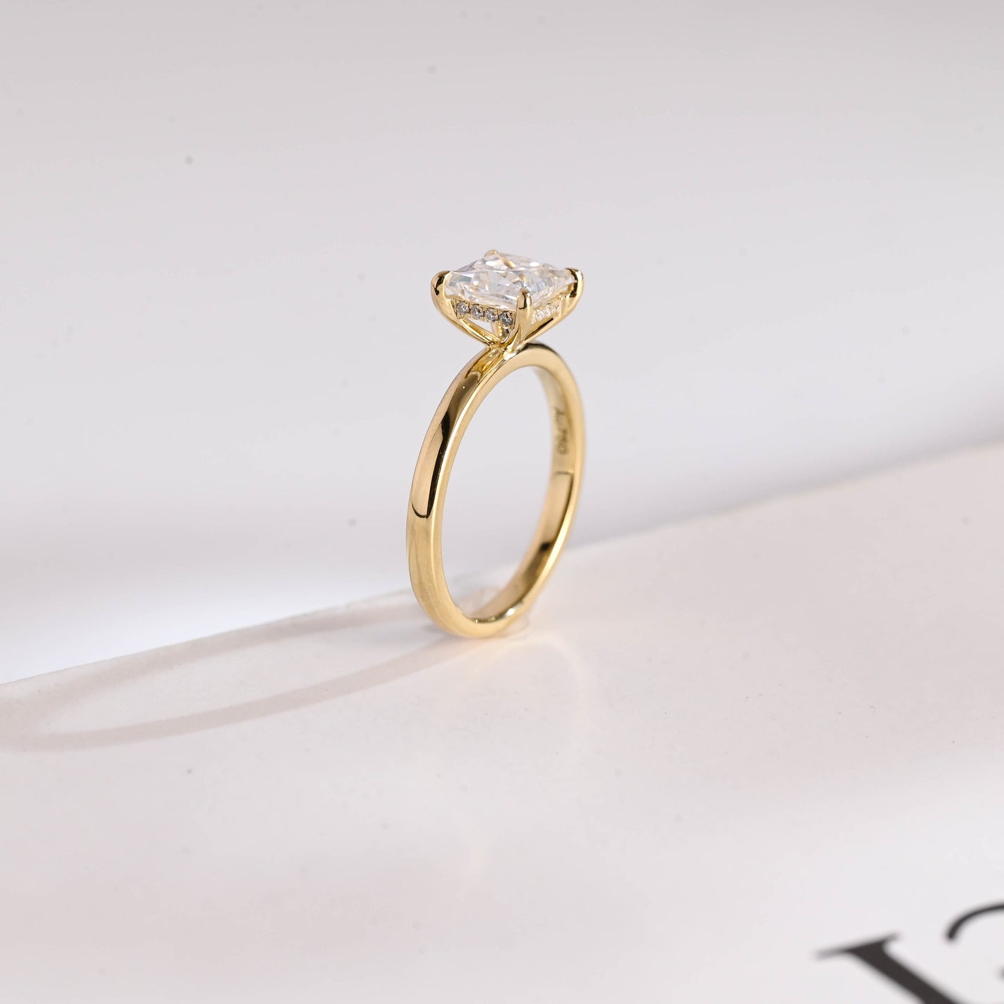 1.5 CT Princess Cut Hidden Halo Style Moissanite Engagement Ring