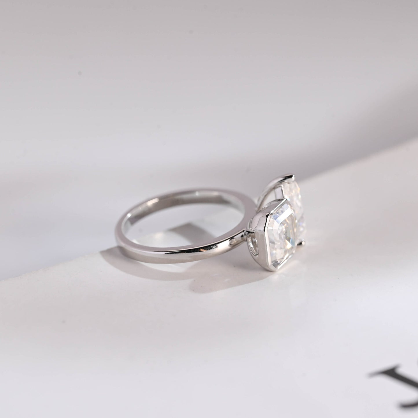 2.0 CT Asscher & Pear Cut Two Stone Moissanite Engagement Ring
