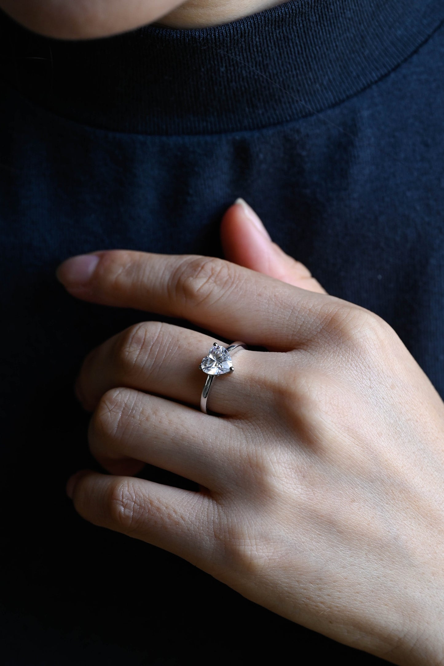 1.0 CT Heart Cut Solitaire Moissanite Engagement Ring