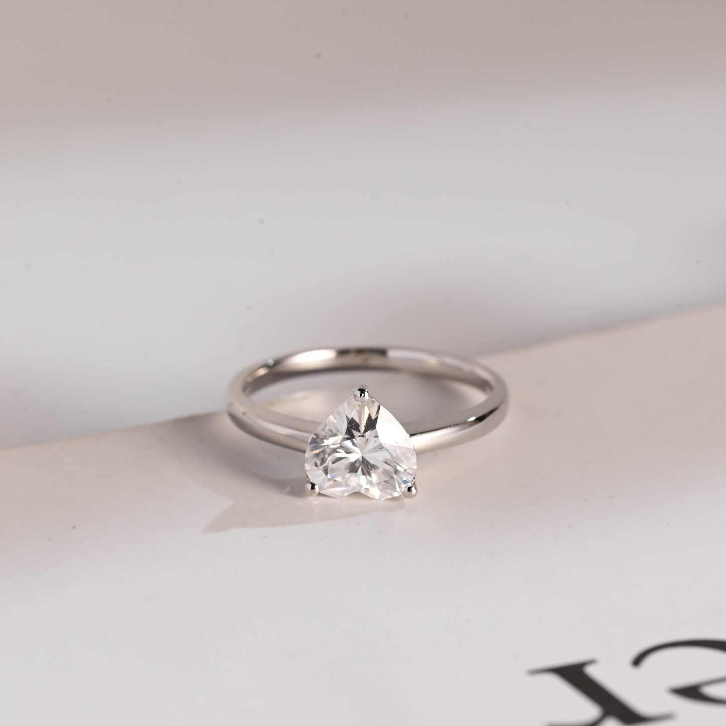 1.0 CT Heart Cut Solitaire Moissanite Engagement Ring
