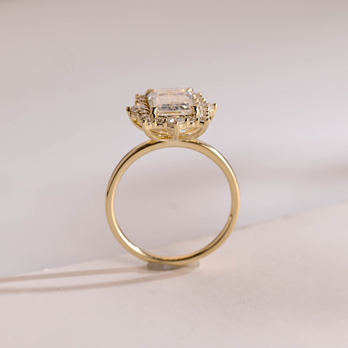 3.5 CT Emerald Cut Halo Style Moissanite Engagement Ring