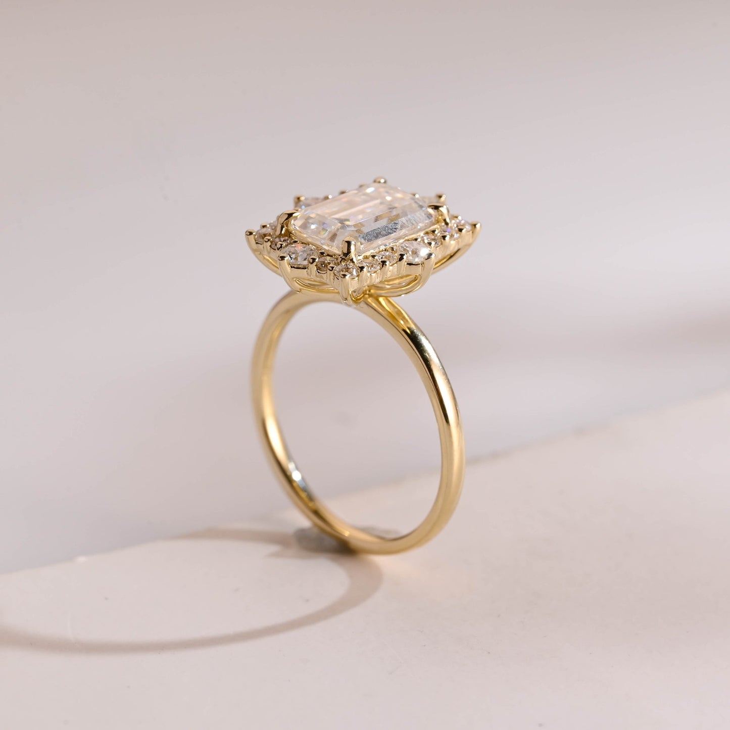 3.5 CT Emerald Cut Halo Style Moissanite Engagement Ring