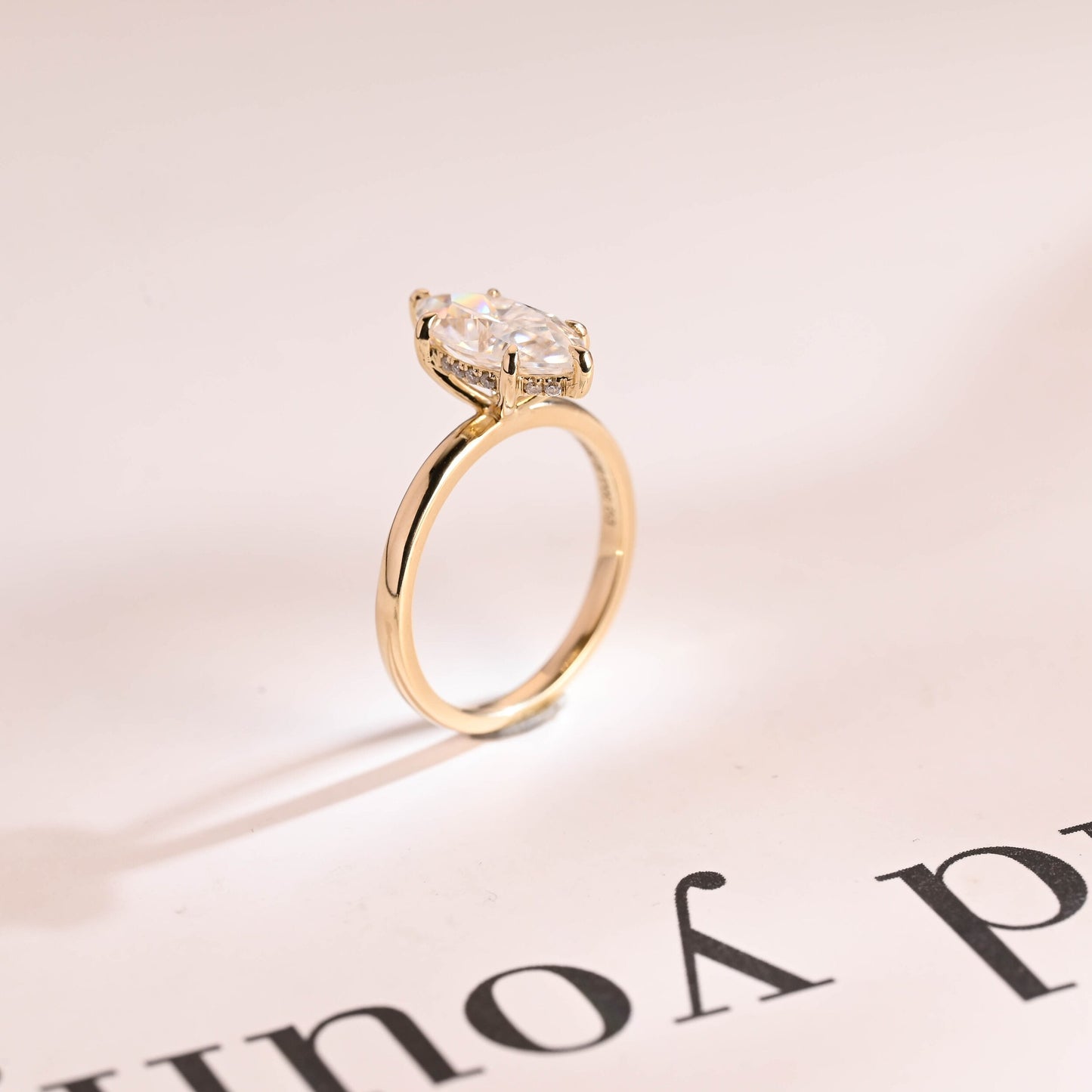 2.5 CT Marquise Cut Hidden Halo Moissanite Engagement Ring