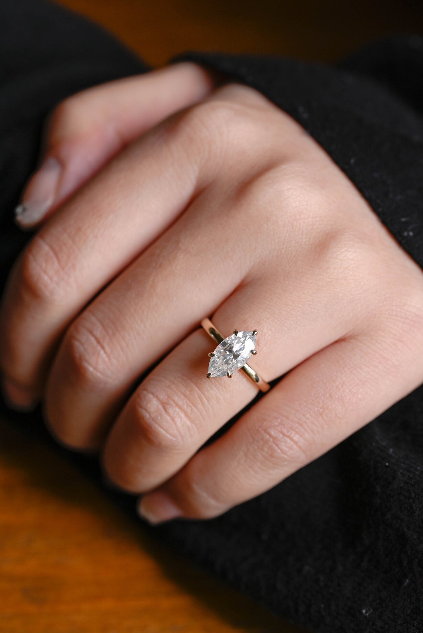 2.5 CT Marquise Cut Hidden Halo Moissanite Engagement Ring