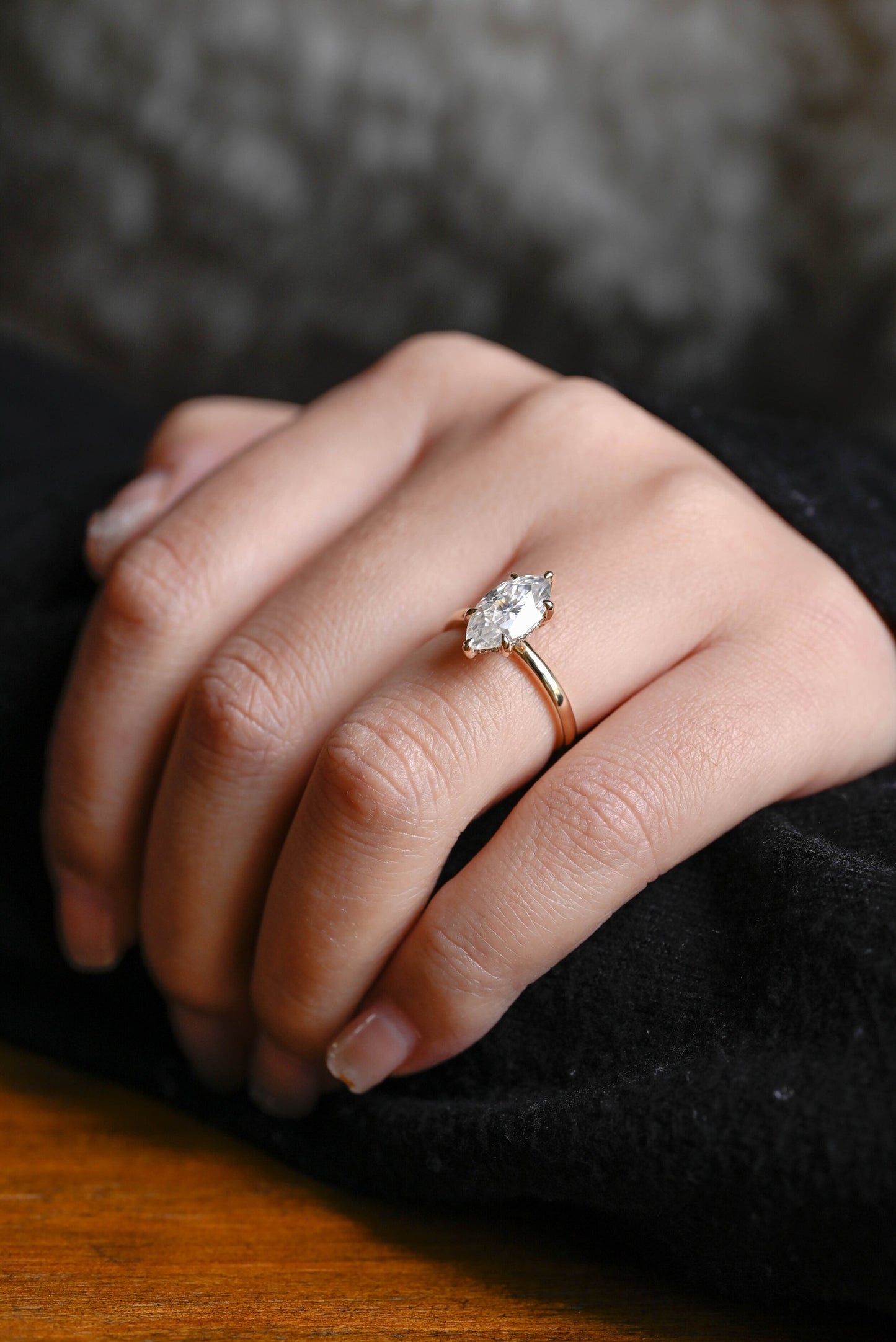 2.5 CT Marquise Cut Hidden Halo Moissanite Engagement Ring