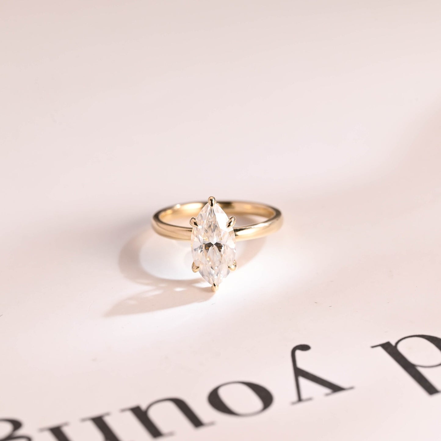 2.5 CT Marquise Cut Hidden Halo Moissanite Engagement Ring