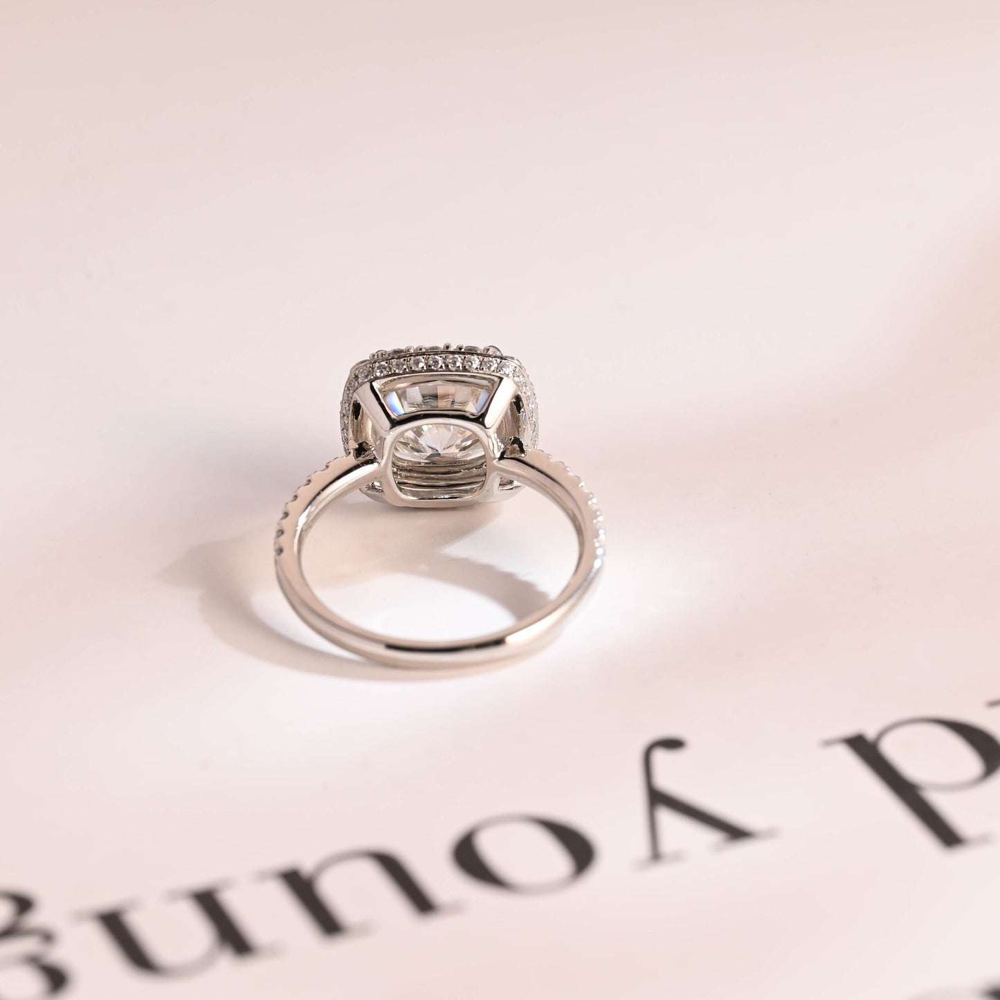 1.0 CT Cushion Cut Halo Moissanite Engagement Ring