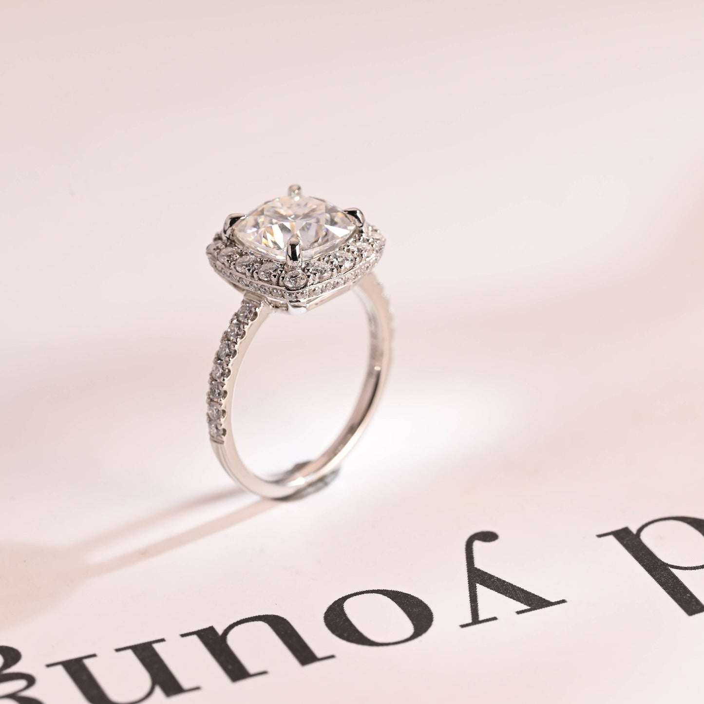 1.0 CT Cushion Cut Halo Moissanite Engagement Ring