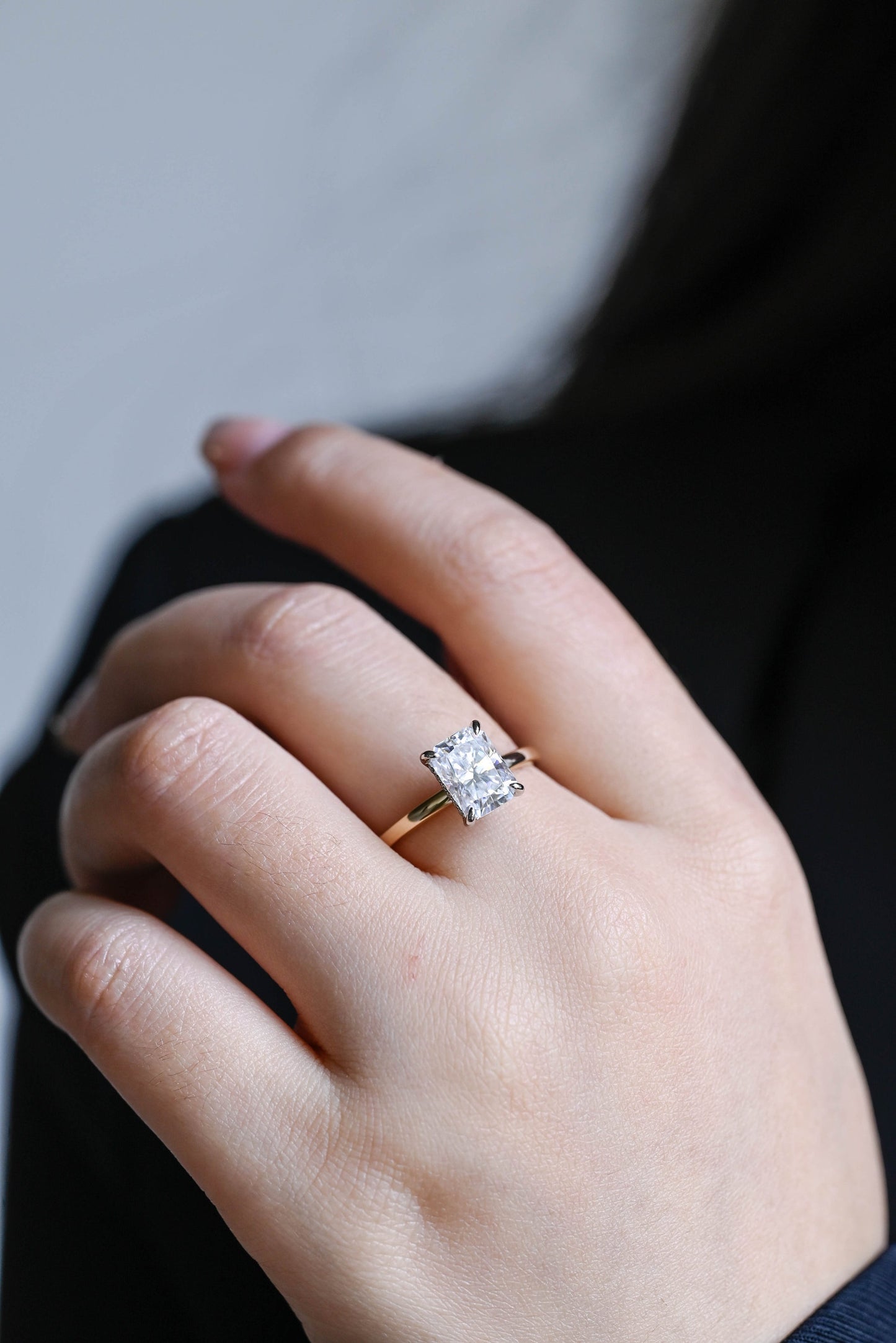 1.0 CT Radiant Cut Two Tone Hidden Halo Moissanite Engagement Ring