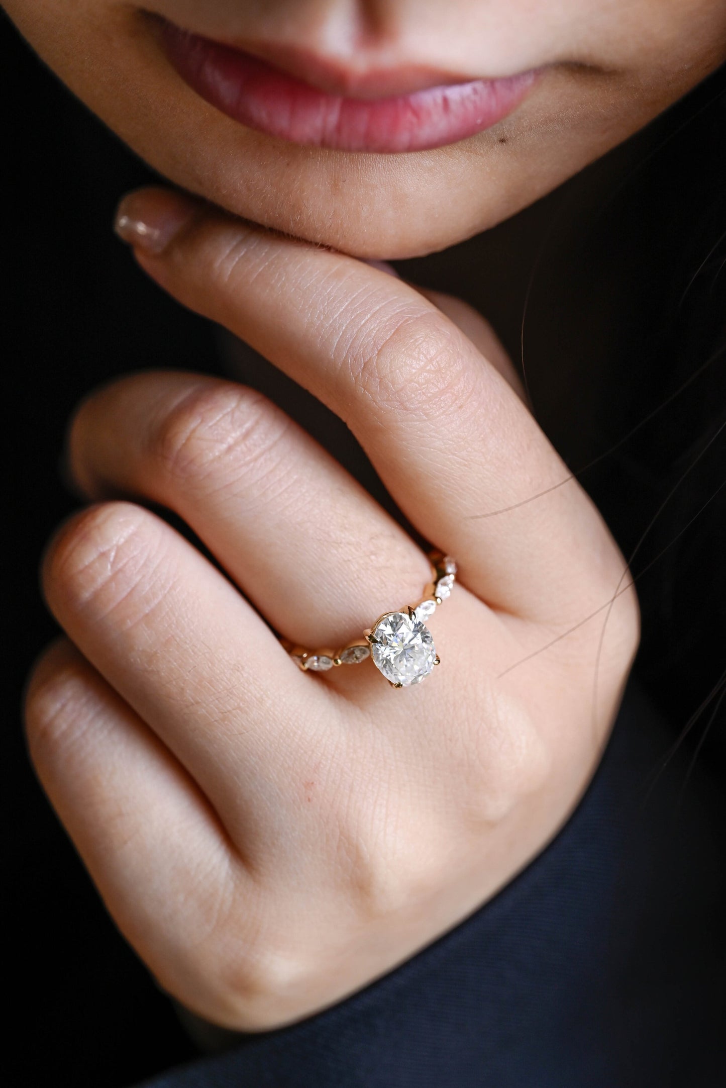 1.5 CT Oval Cut Pave Moissanite Engagement Ring