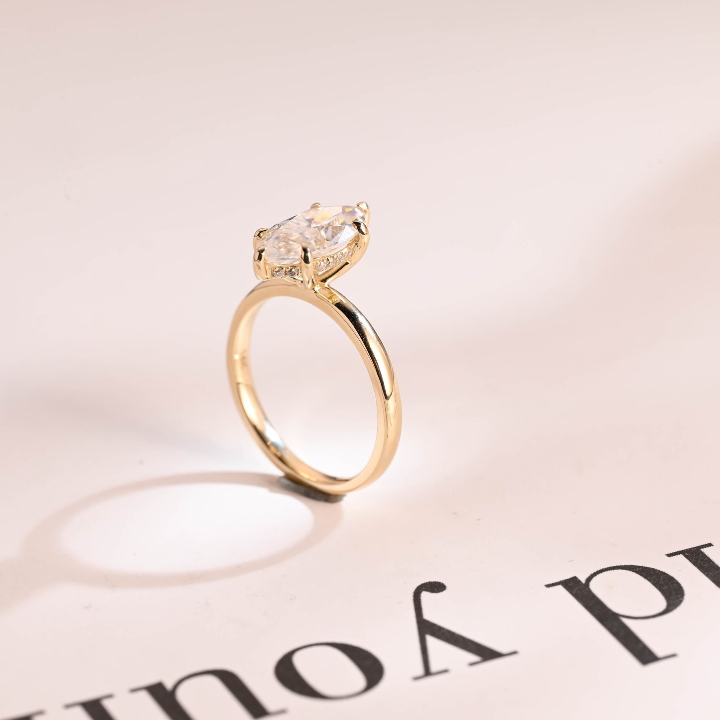 2.5 CT Marquise Cut Hidden Halo Moissanite Engagement Ring