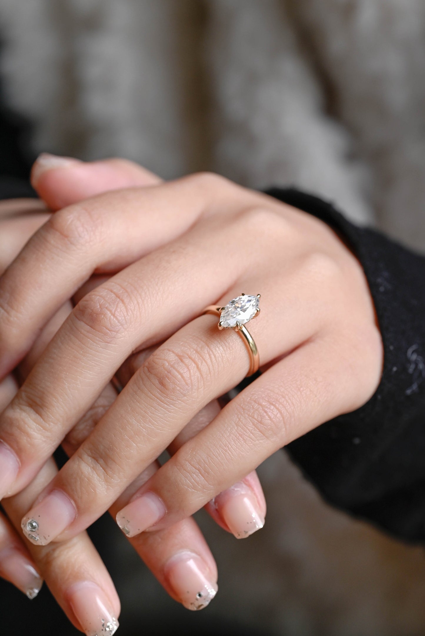 2.5 CT Marquise Cut Hidden Halo Moissanite Engagement Ring