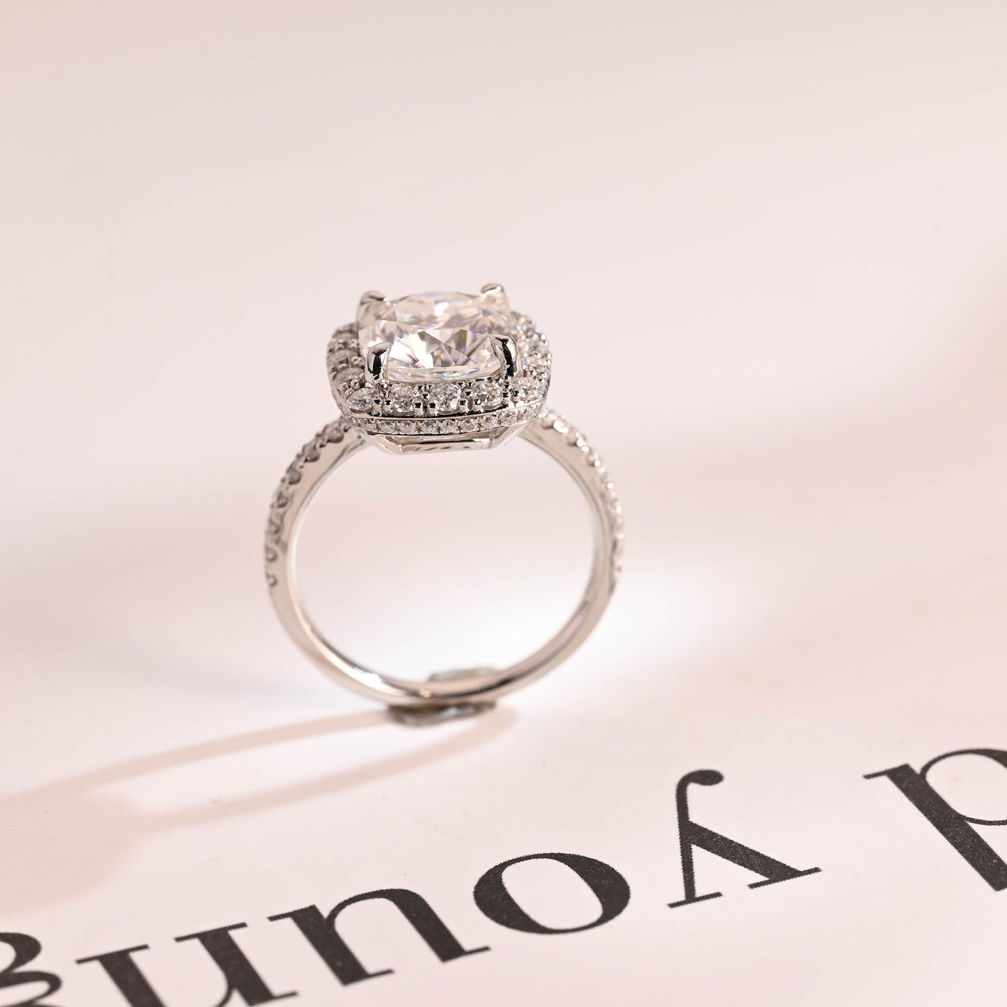 1.0 CT Cushion Cut Halo Moissanite Engagement Ring