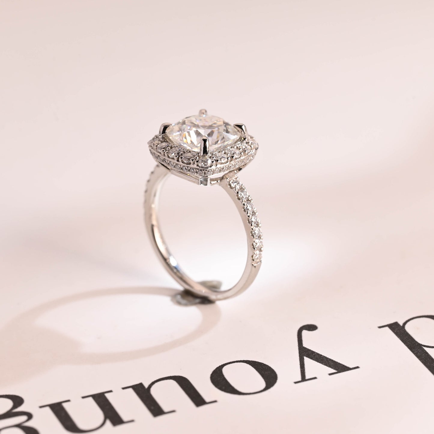 1.0 CT Cushion Cut Halo Moissanite Engagement Ring
