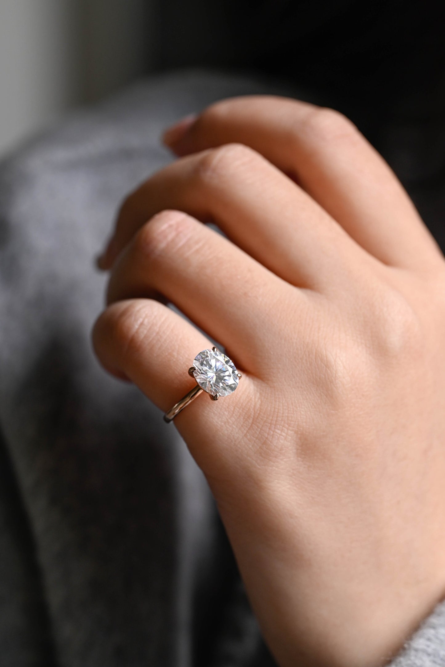3.0 CT Oval Cut Solitaire Moissanite Engagement Ring