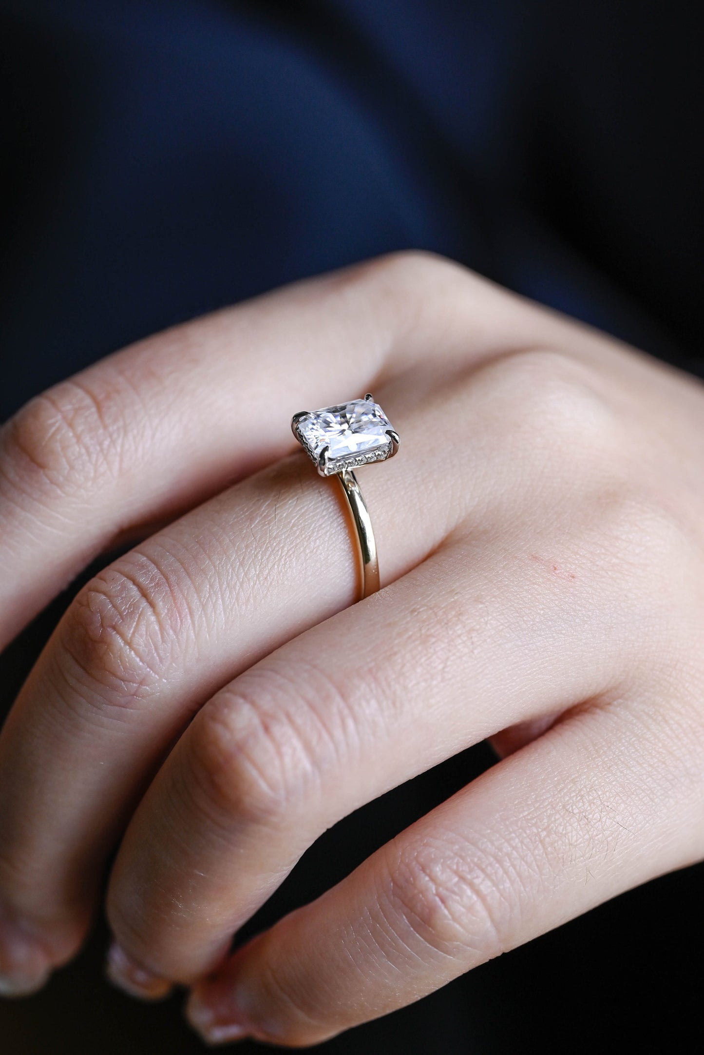 1.0 CT Radiant Cut Two Tone Hidden Halo Moissanite Engagement Ring