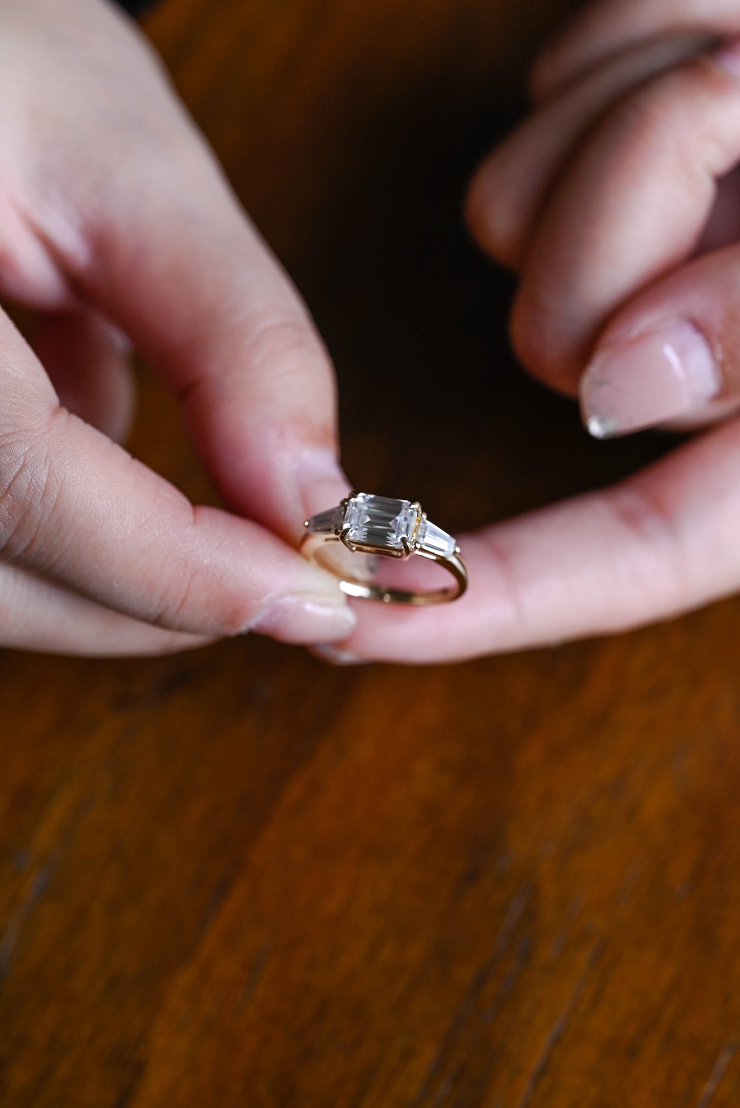 2.5 CT Emerald Cut Three Stone Moissanite Engagement Ring