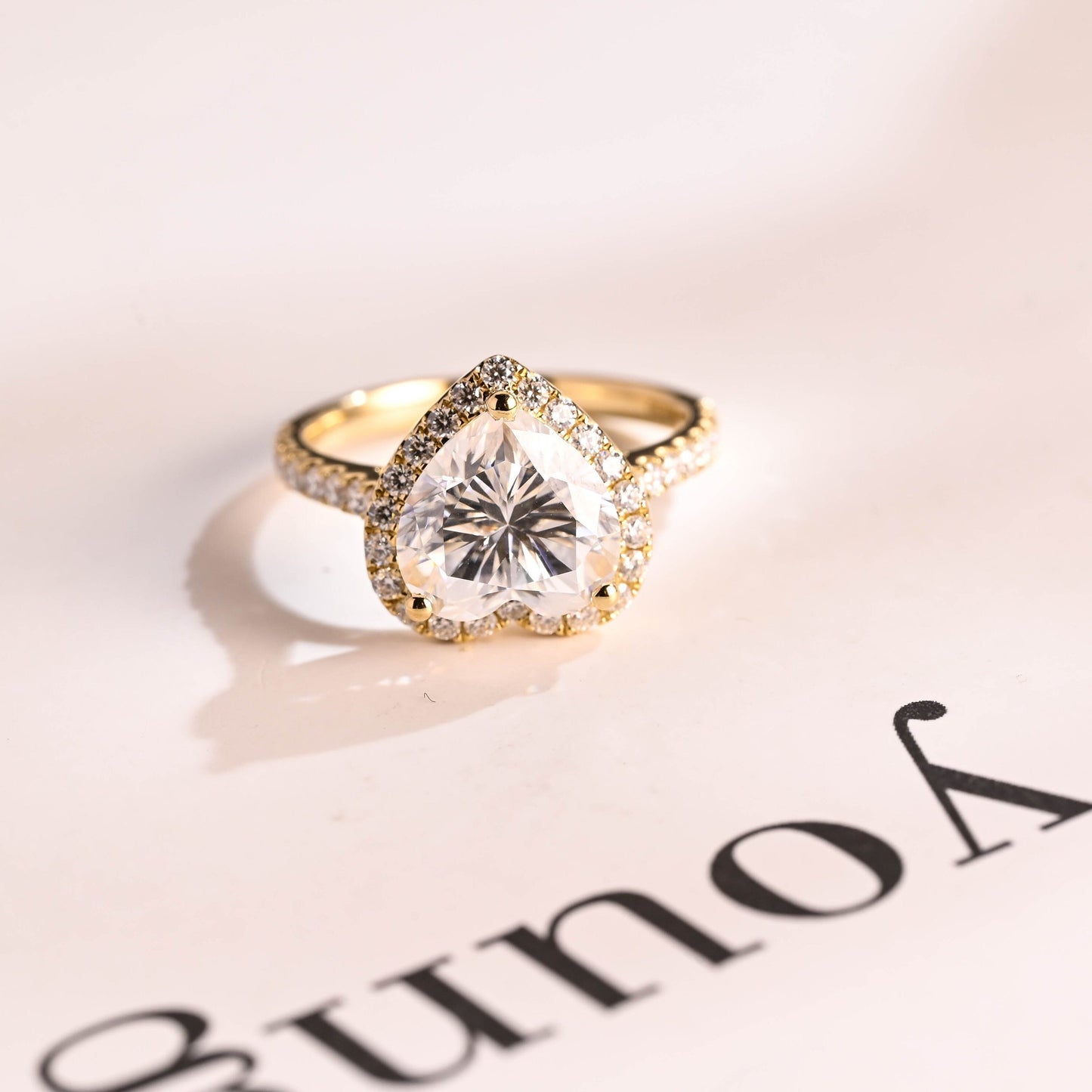 2.5 CT Heart Cut Halo Moissanite Engagement Ring