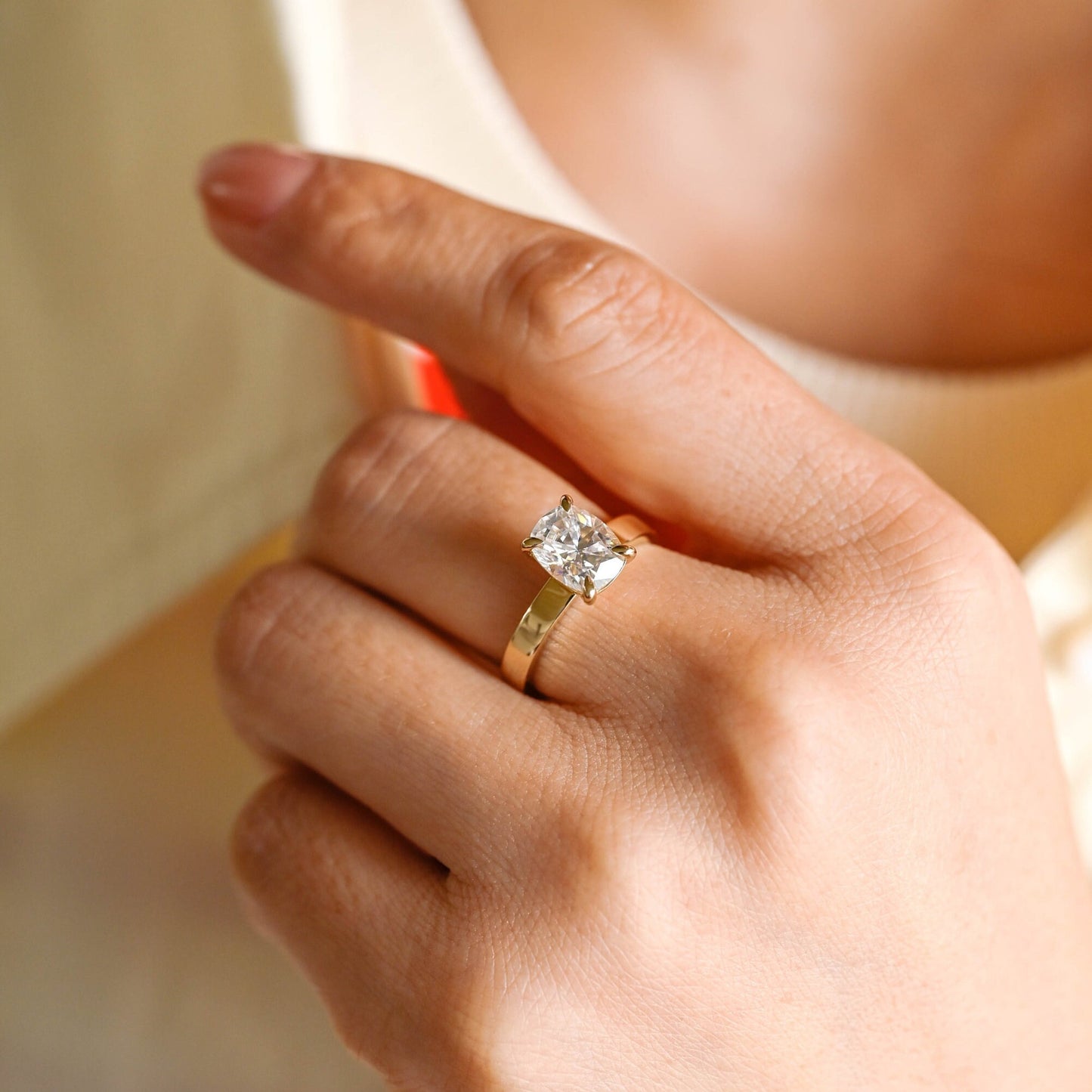 3.0 CT Elongated Cushion Cut Solitaire Moissanite Engagement Ring