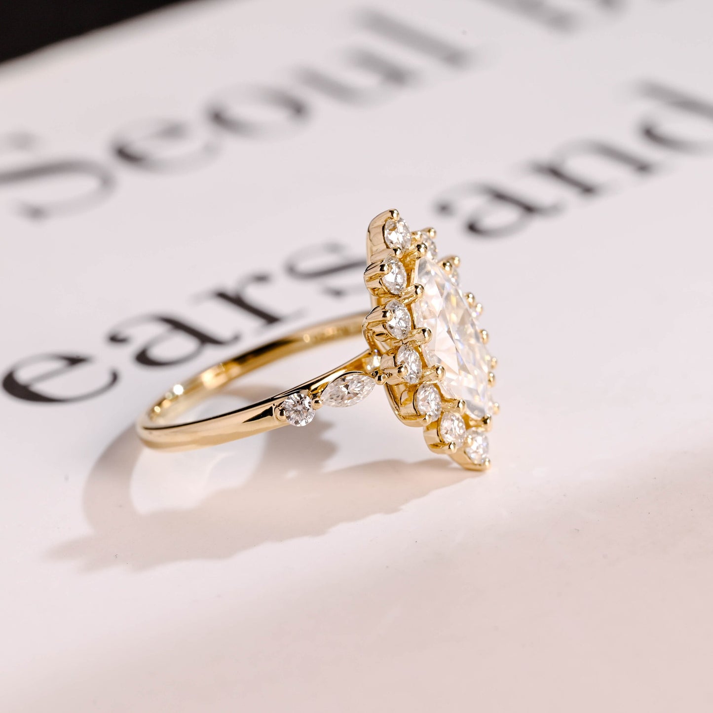 1.0 CT Marquise Cut Halo Moissanite Engagement Ring