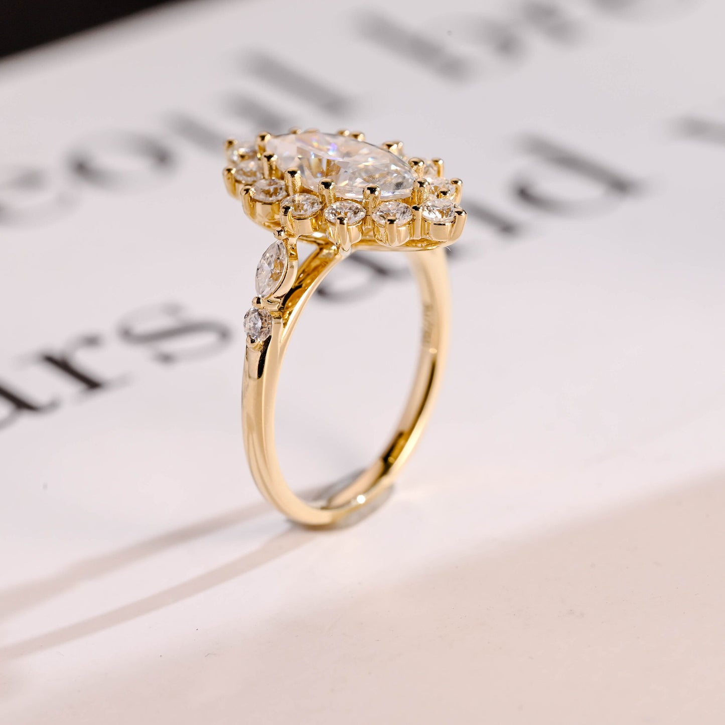 1.0 CT Marquise Cut Halo Moissanite Engagement Ring