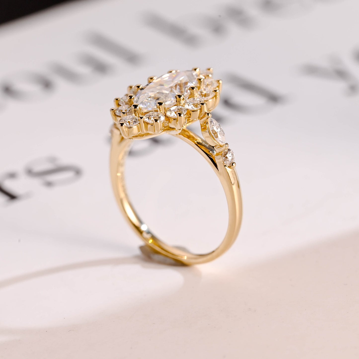 1.0 CT Marquise Cut Halo Moissanite Engagement Ring
