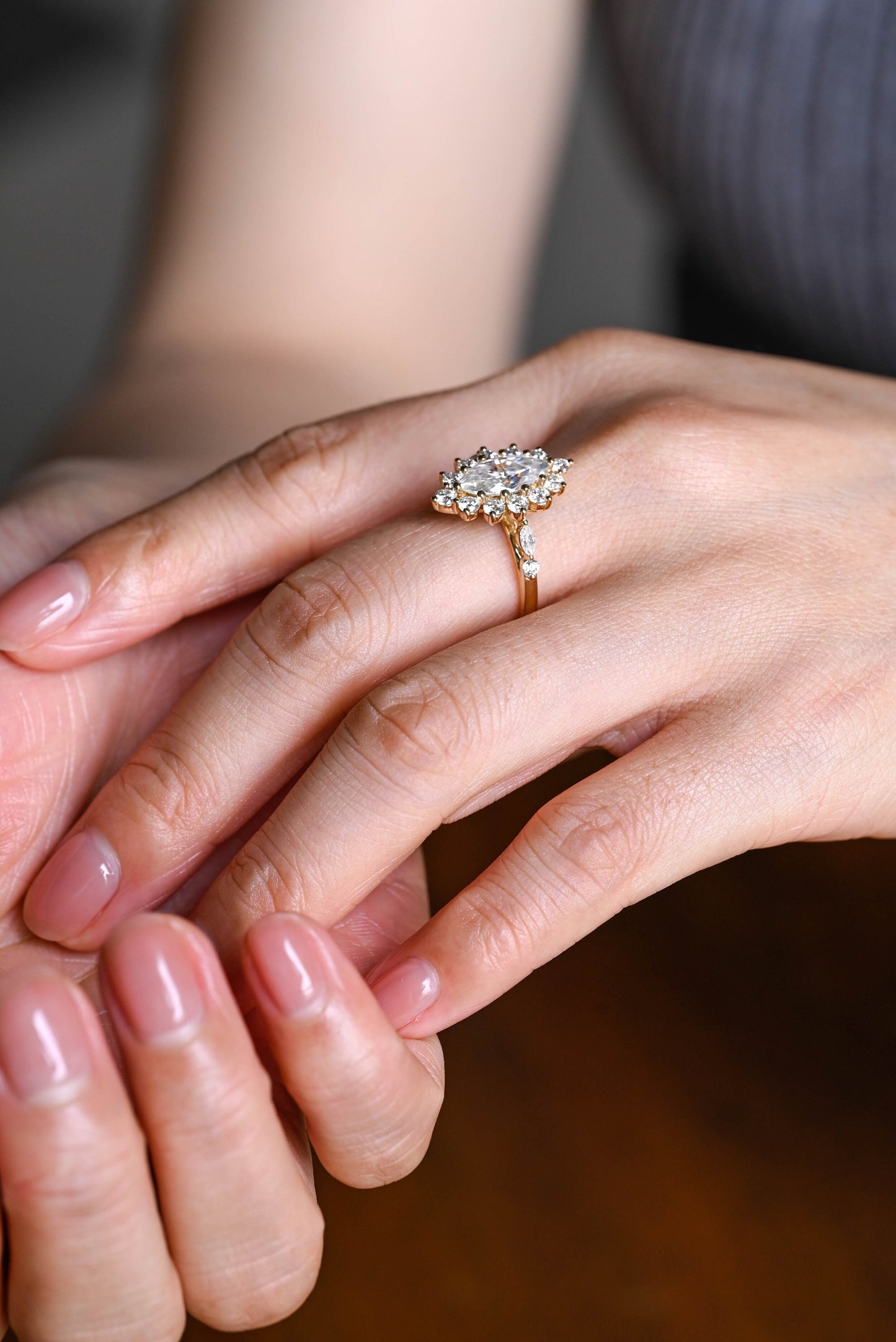 1.0 CT Marquise Cut Halo Moissanite Engagement Ring