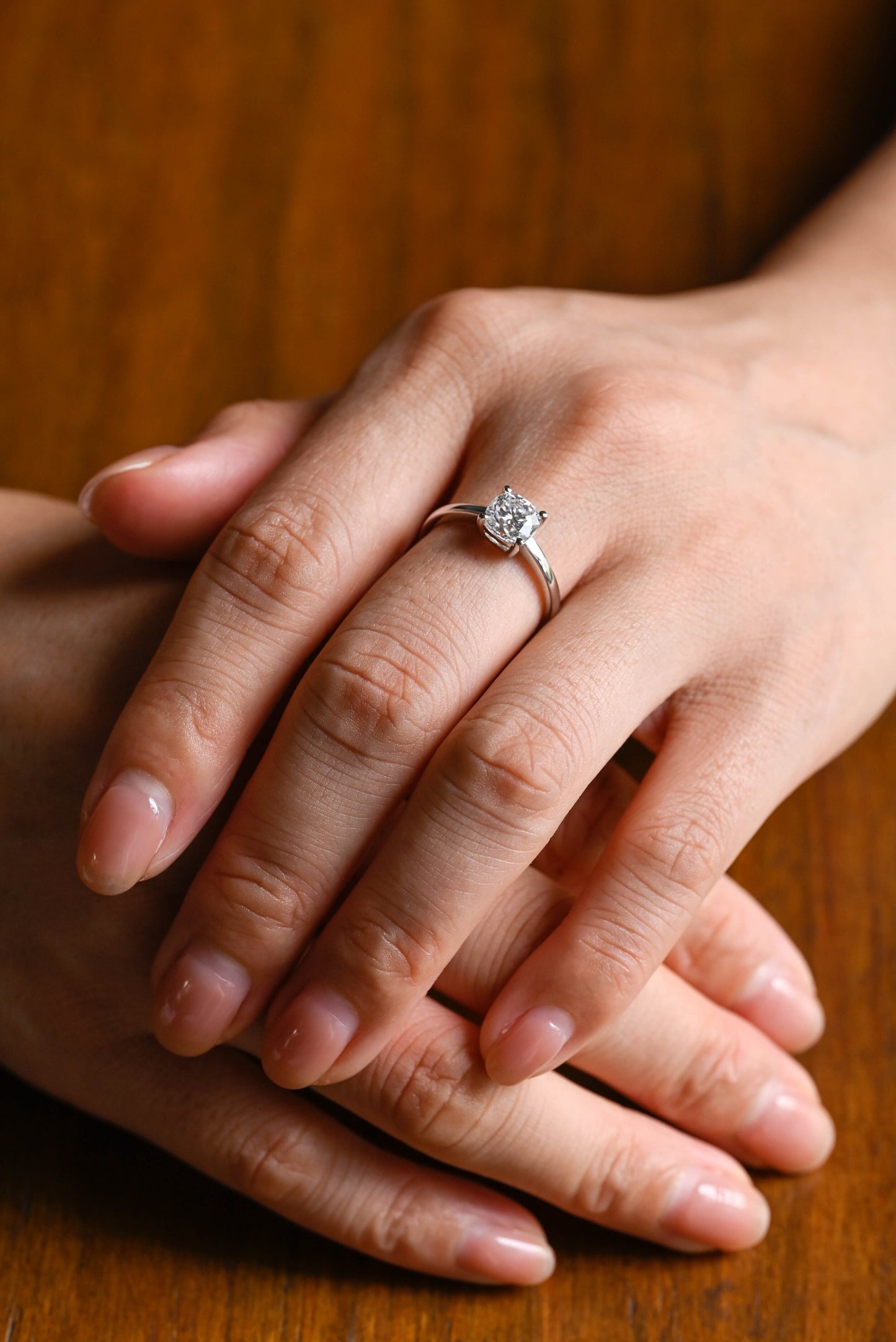 1.0 CT Cushion Cut Solitaire Moissanite Engagement Ring