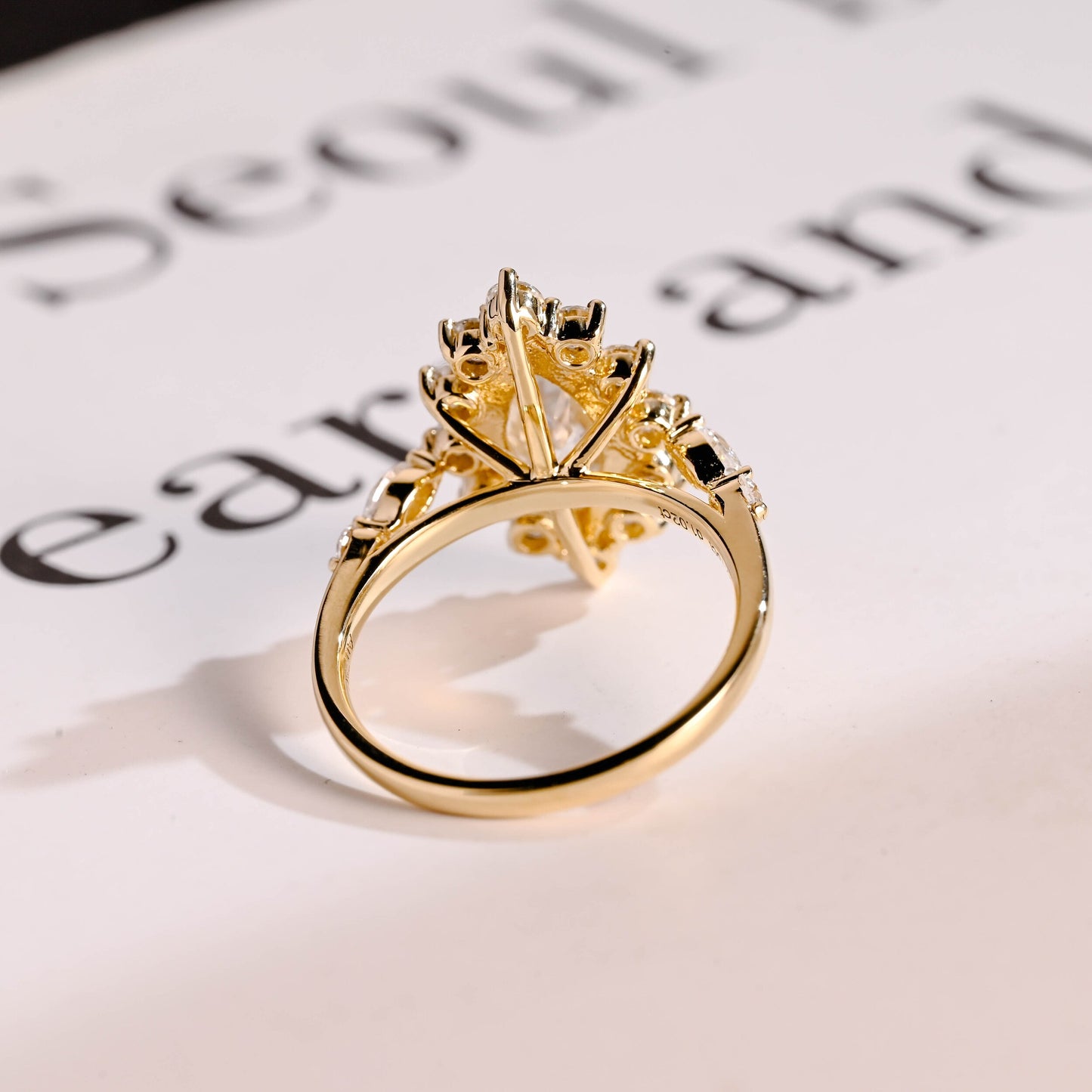 1.0 CT Marquise Cut Halo Moissanite Engagement Ring