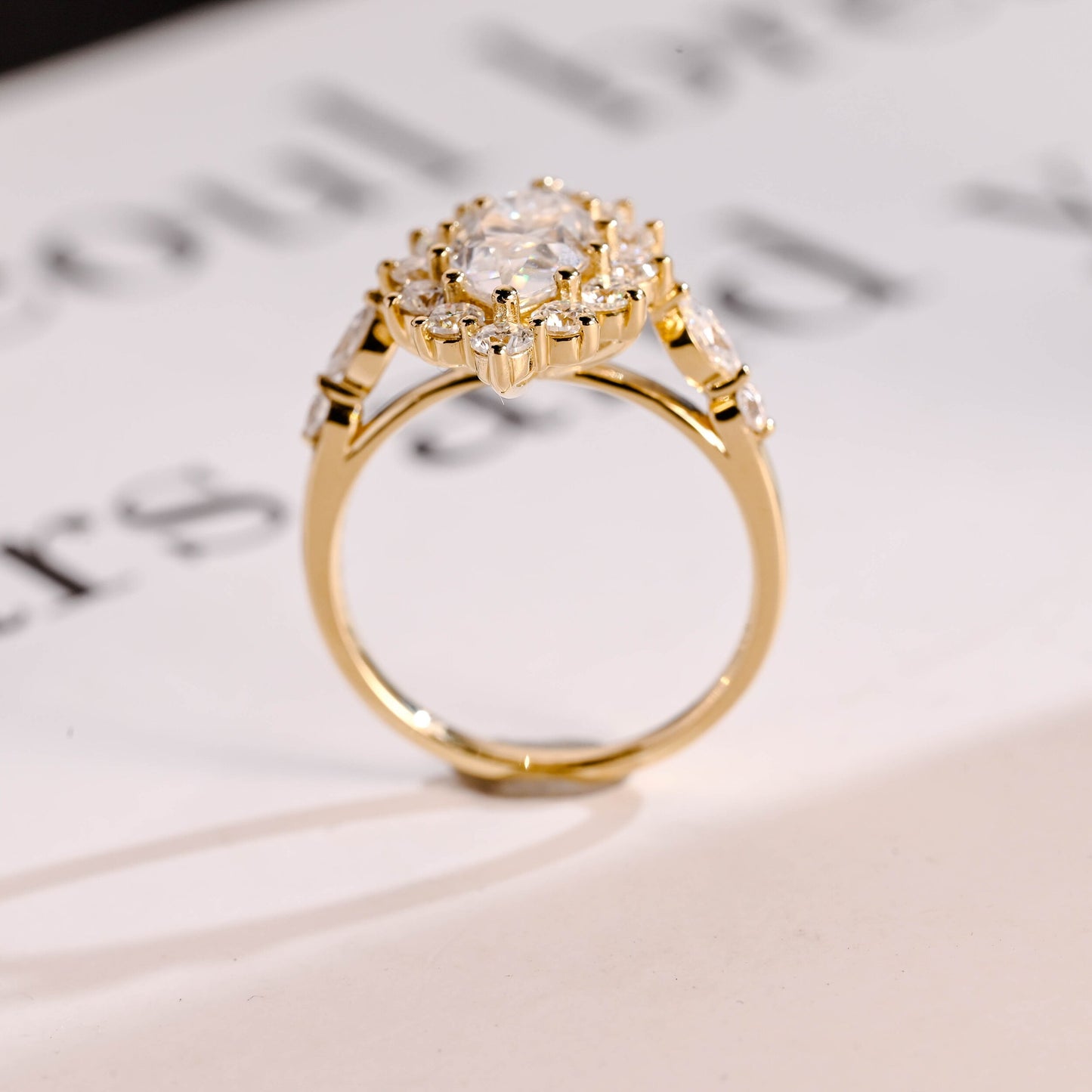 1.0 CT Marquise Cut Halo Moissanite Engagement Ring