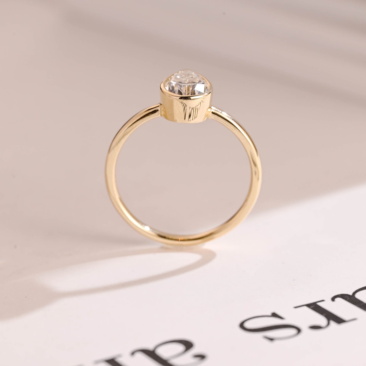 2.0 CT Pear Cut Bezel Moissanite Engagement Ring