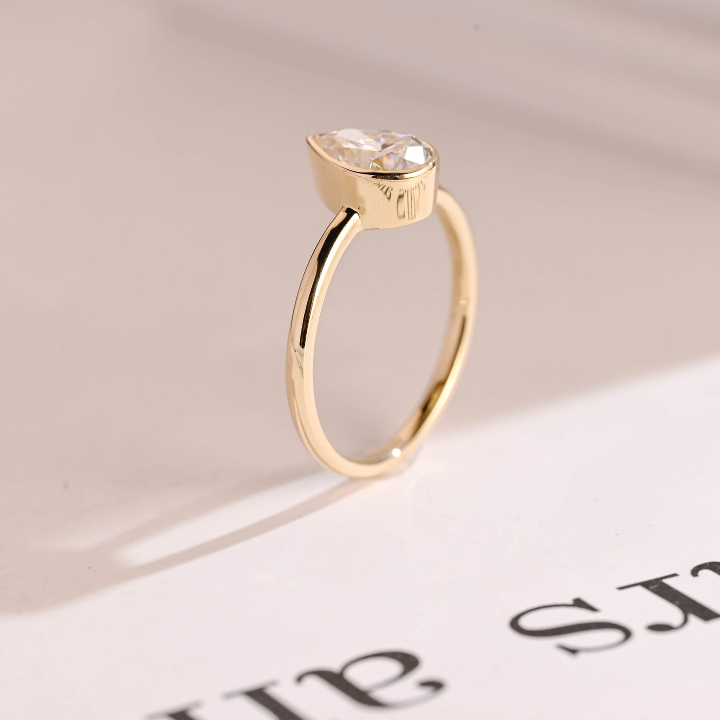 2.0 CT Pear Cut Bezel Moissanite Engagement Ring