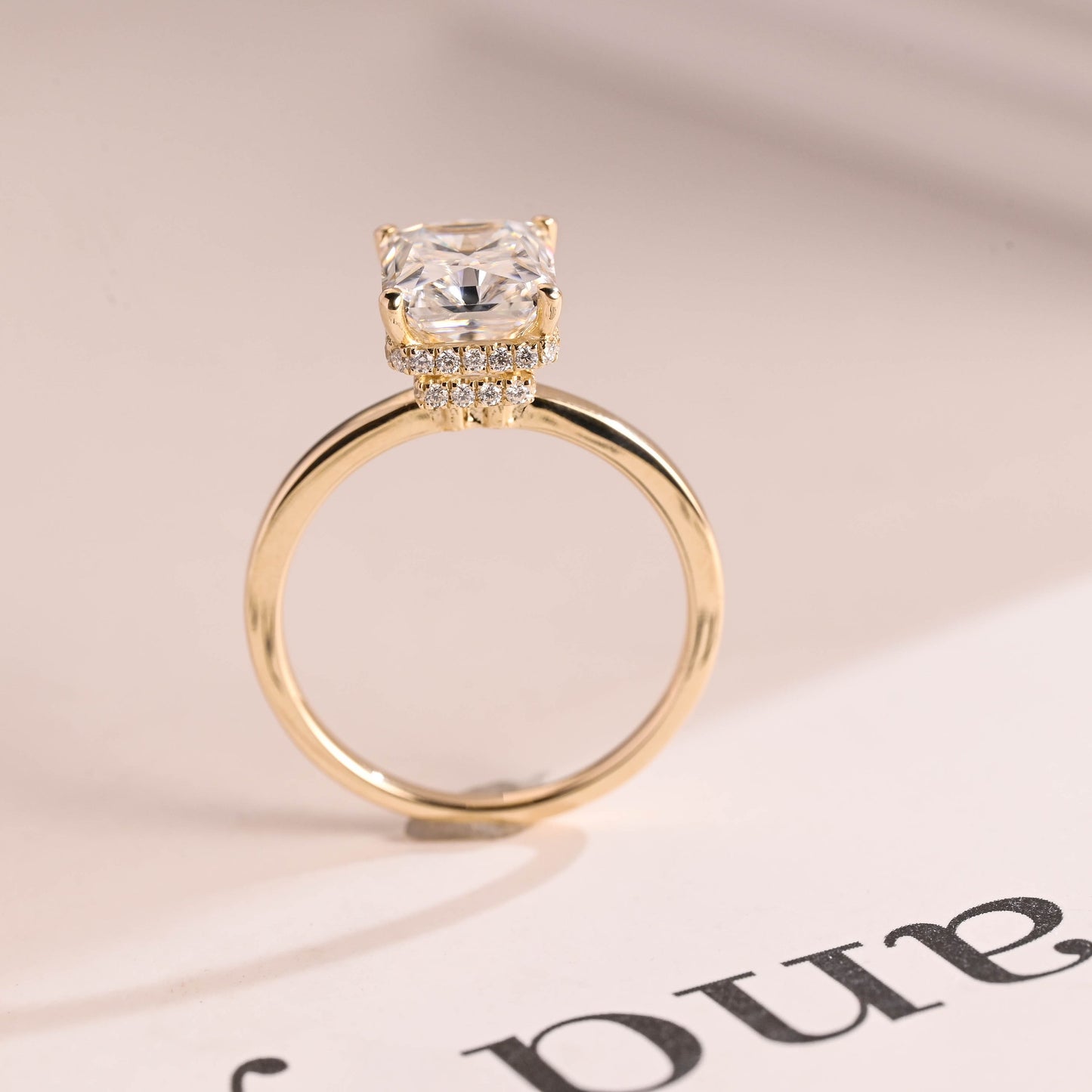 4.0 CT Radiant Cut Double Hidden Halo Moissanite Engagement Ring