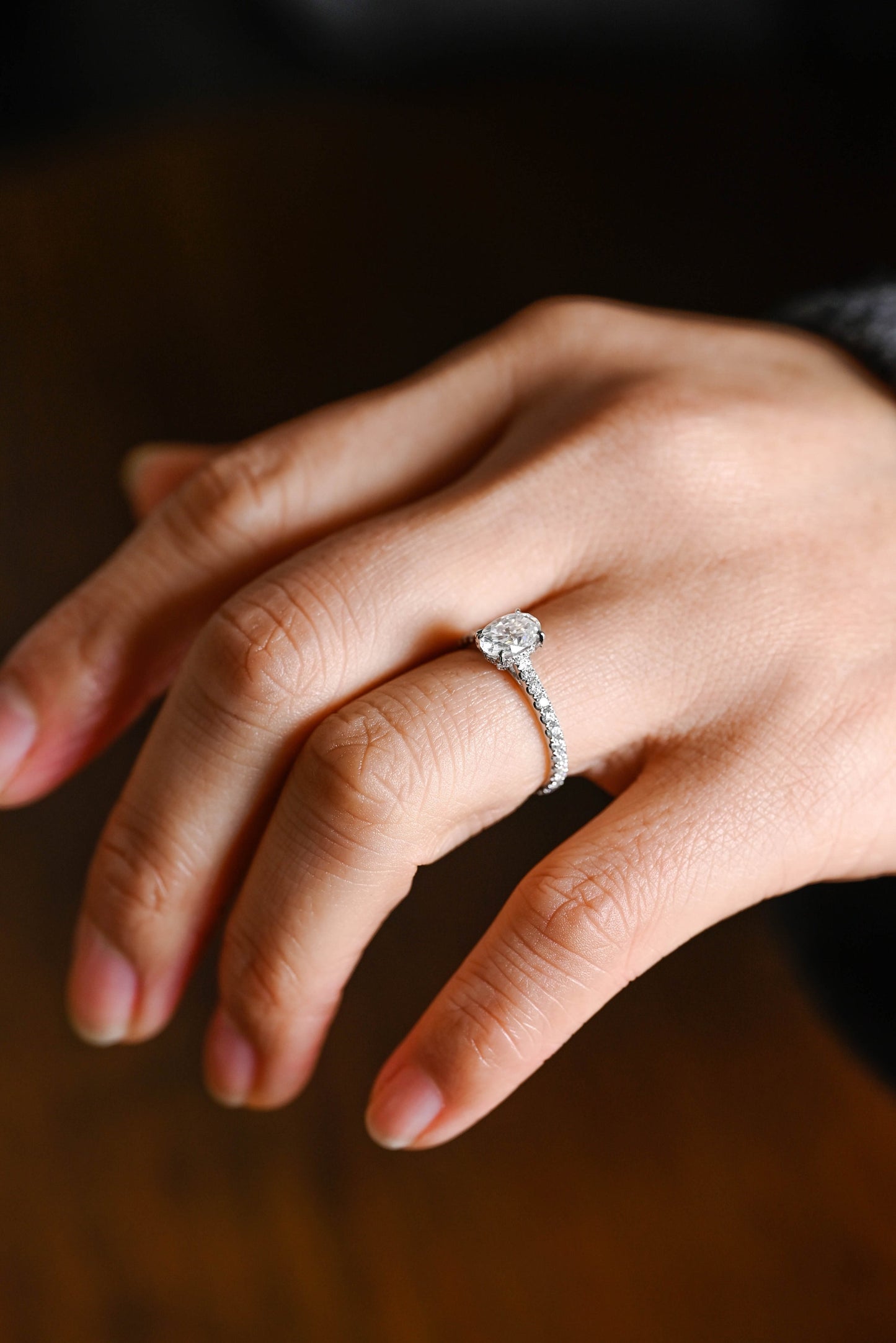 1.0 CT Oval Cut Hidden Halo Moissanite Engagement Ring