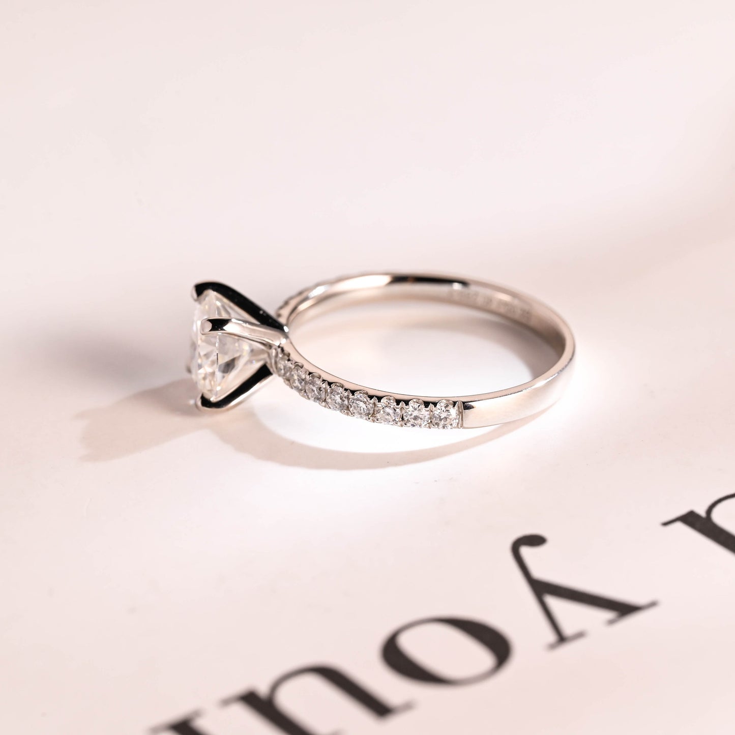 1.5 CT Round Cut Half Pave Moissanite Engagement Ring
