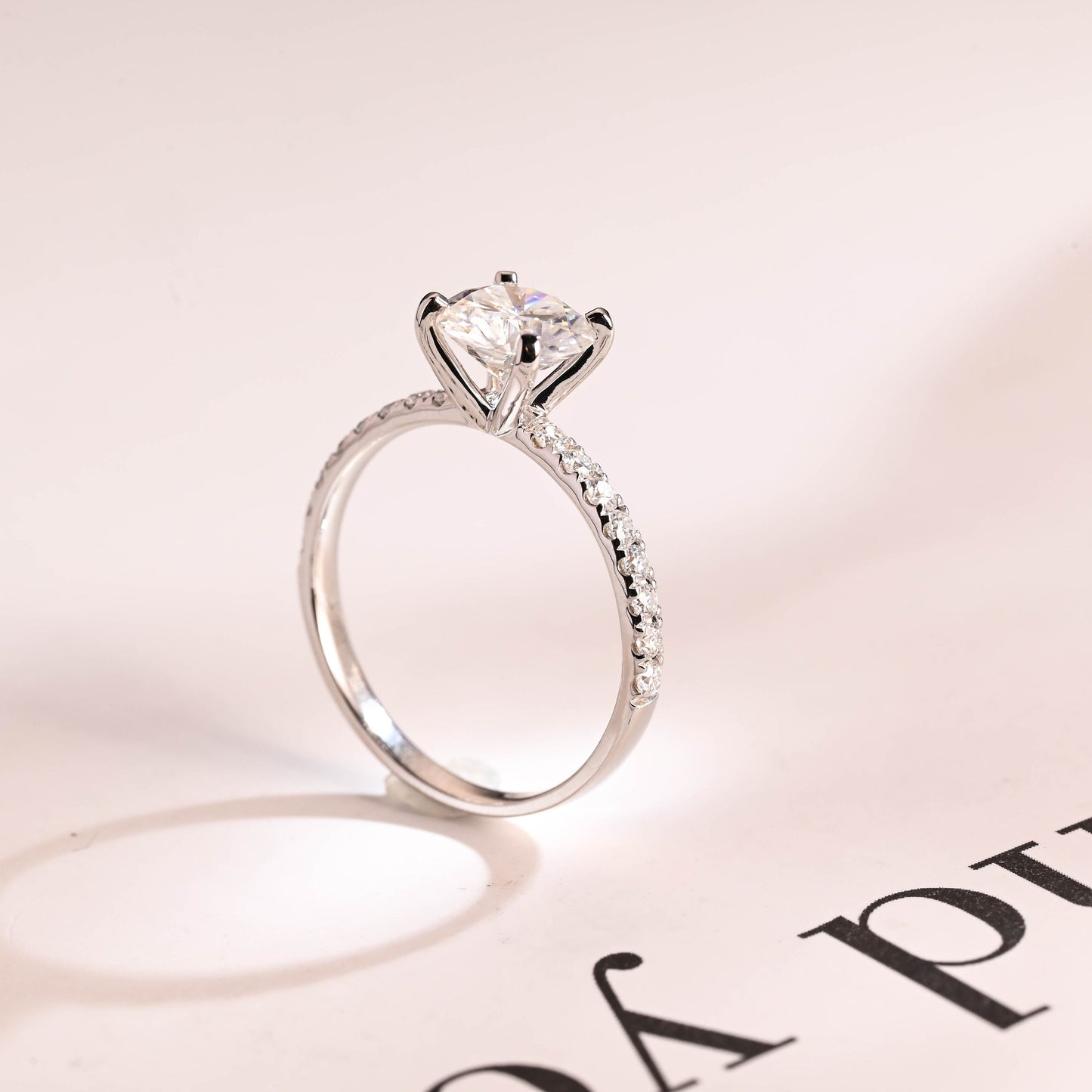 1.5 CT Round Cut Half Pave Moissanite Engagement Ring