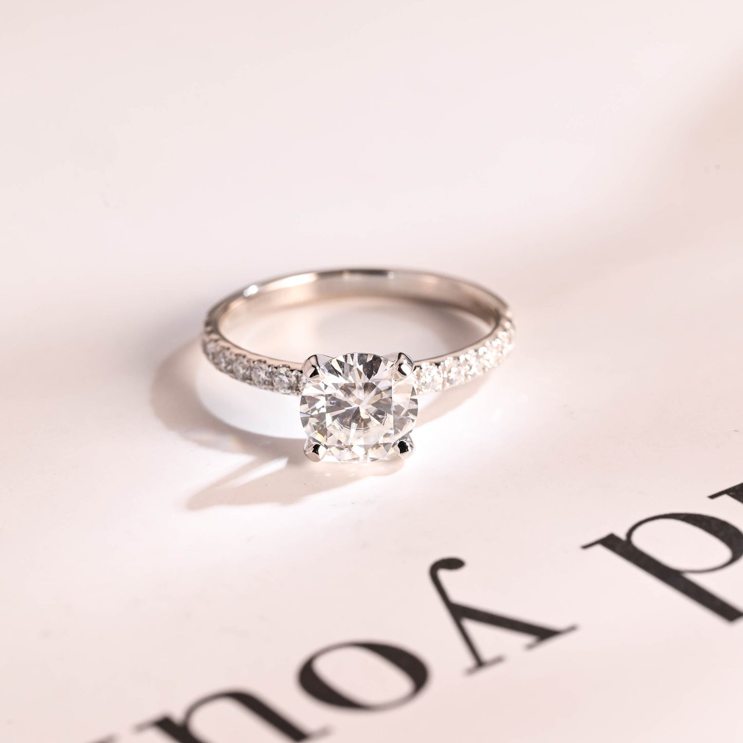 1.5 CT Round Cut Half Pave Moissanite Engagement Ring