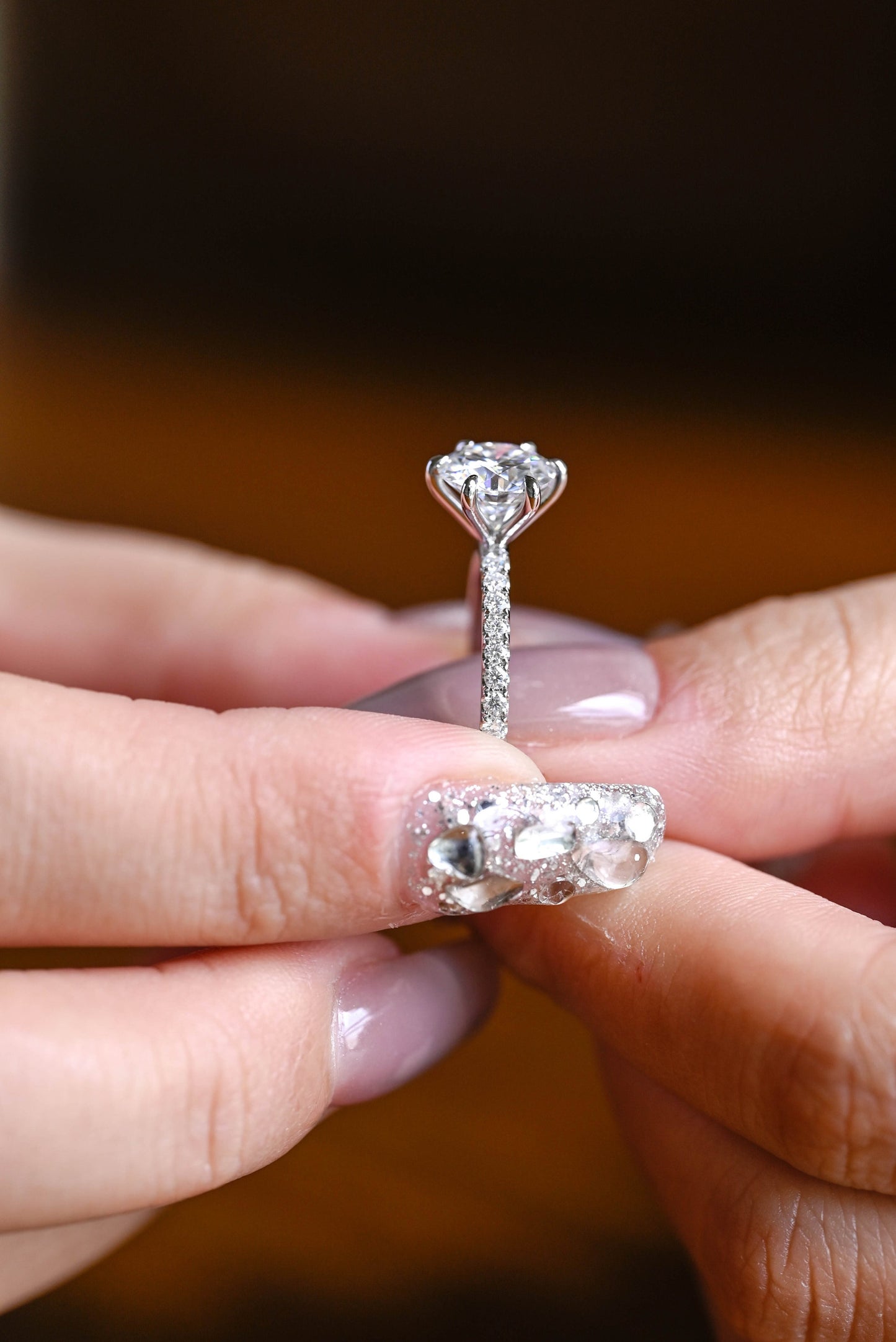1.5 CT Round Cut Half Pave Moissanite Engagement Ring