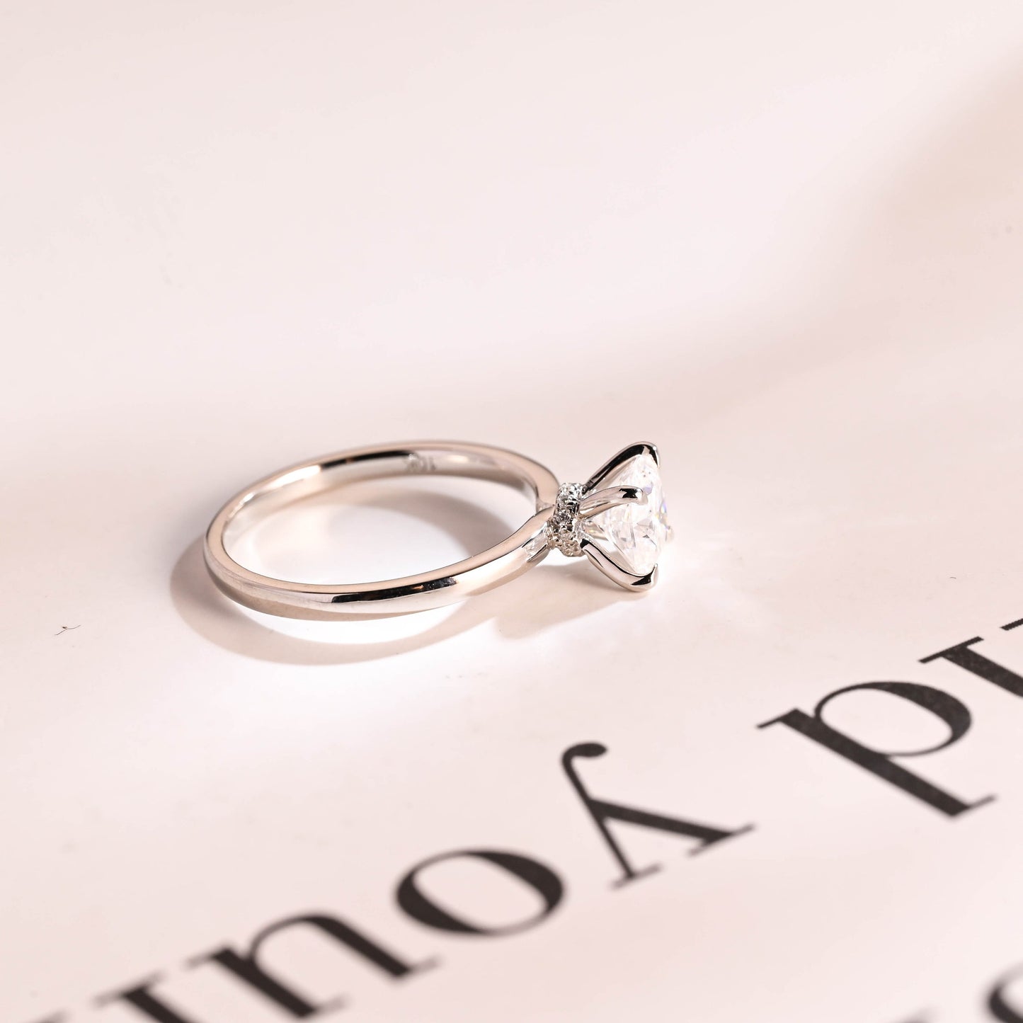 3.0 CT Round Cut Hidden Halo Moissanite Engagement Ring