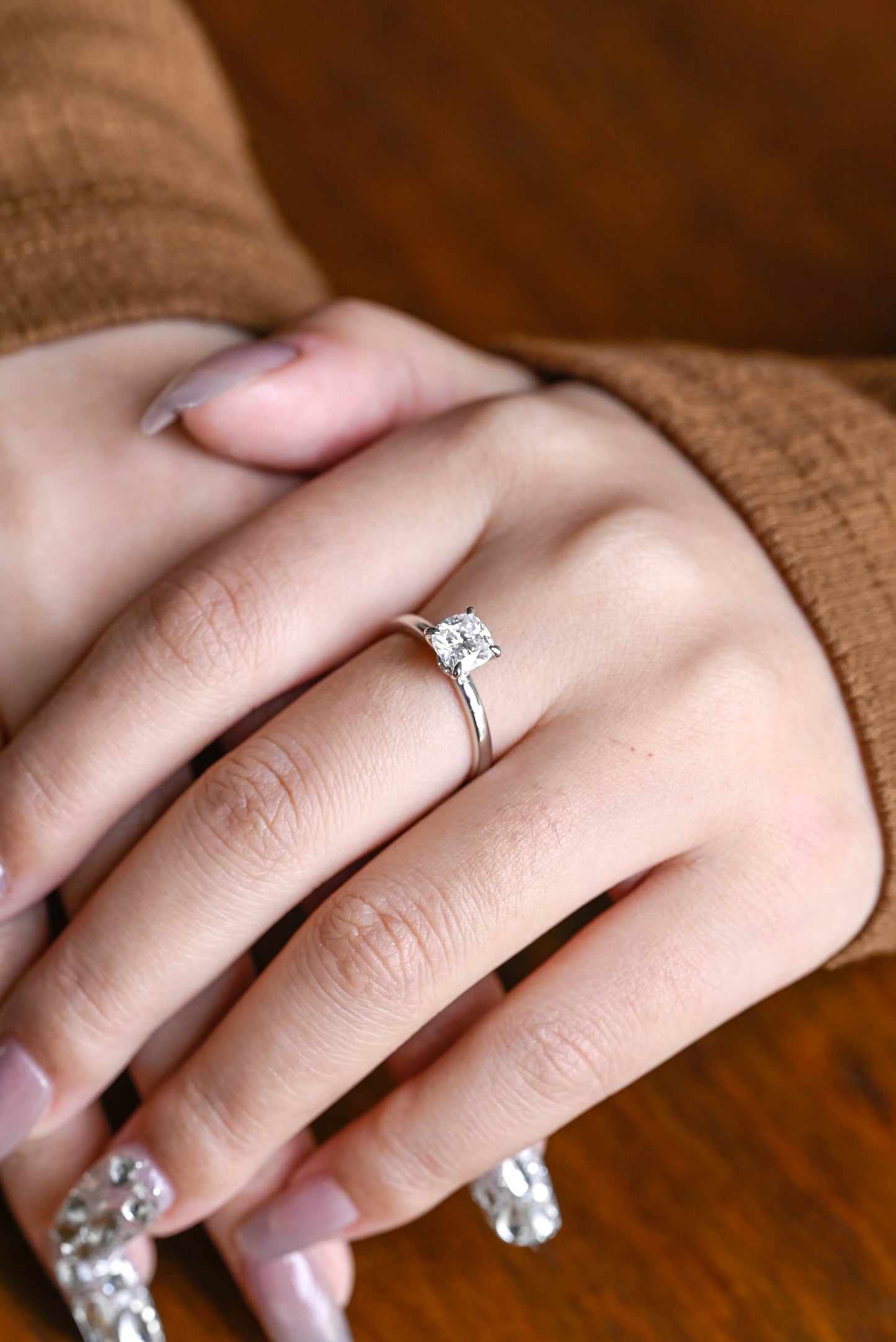 3.0 CT Round Cut Hidden Halo Moissanite Engagement Ring