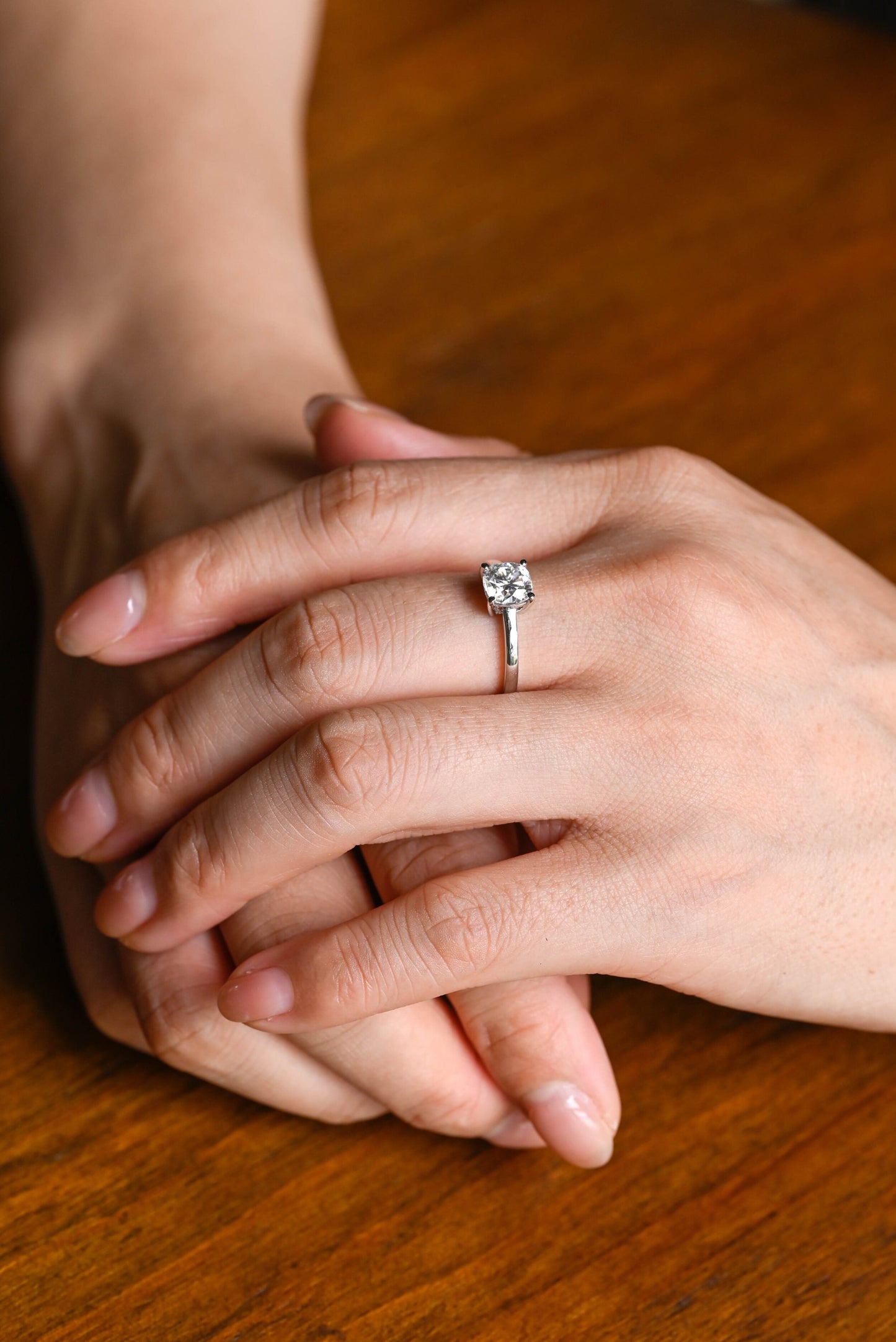 1.0 CT Cushion Cut Solitaire Moissanite Engagement Ring