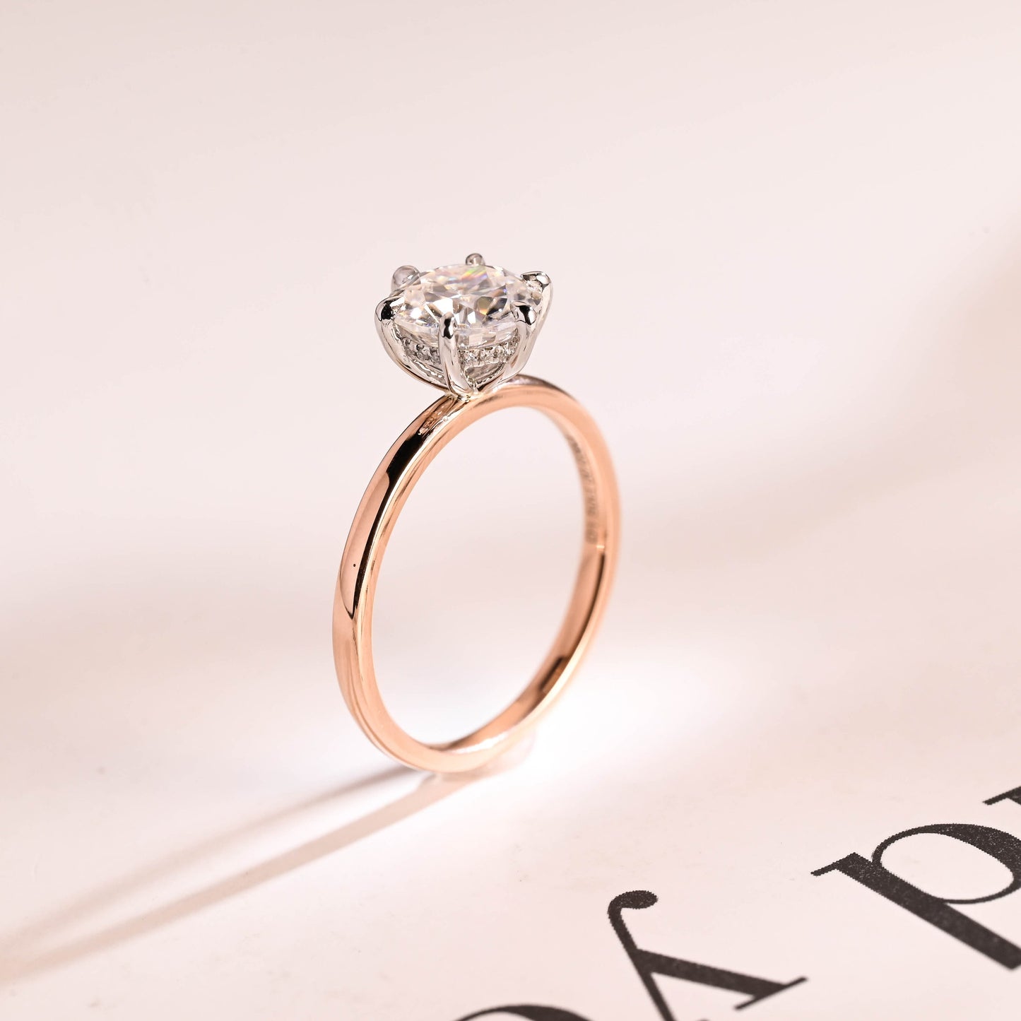 1.0 CT Round Cut Hidden Halo Moissanite Engagement Ring
