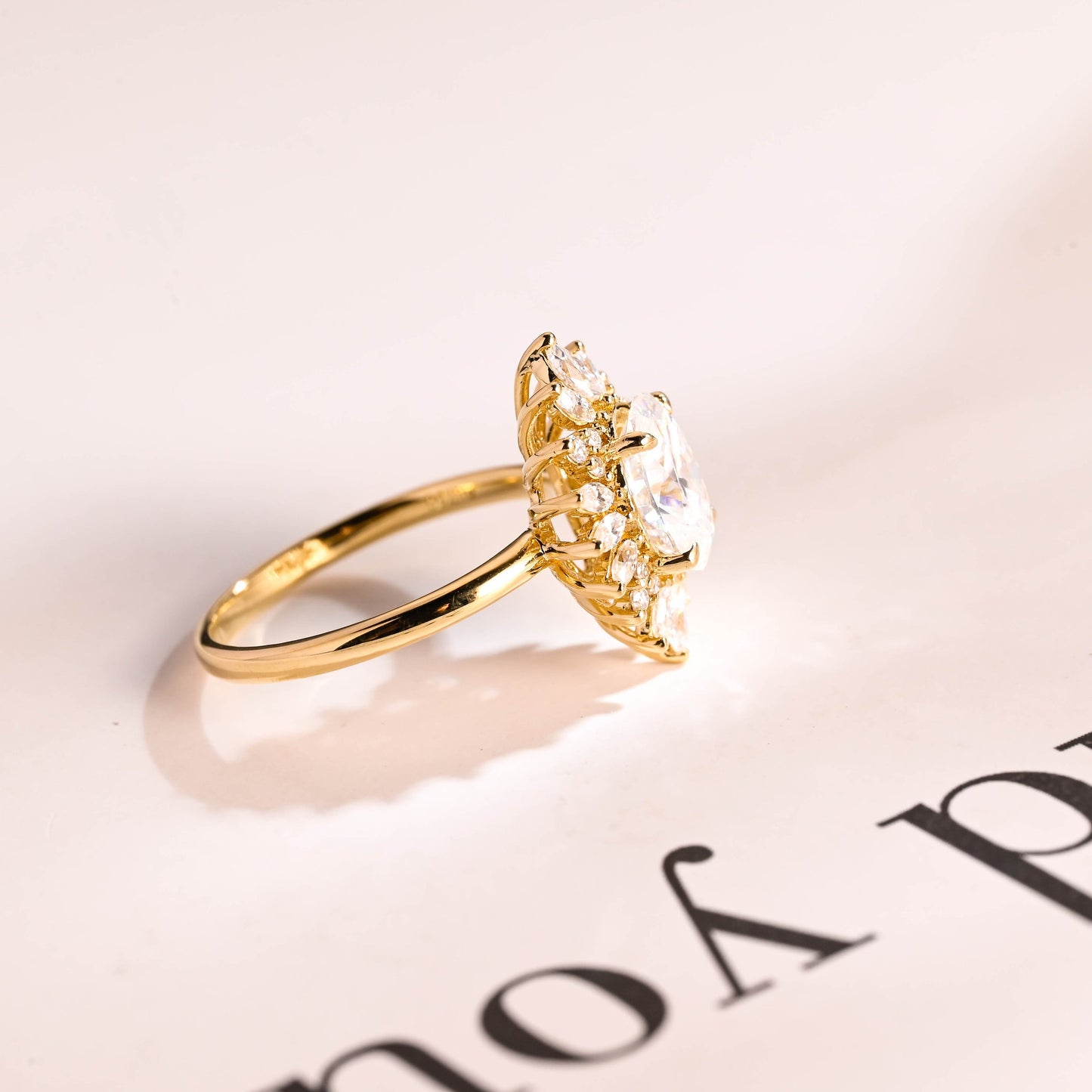 2.0 CT Oval Cut Floral Halo Moissanite Engagement Ring