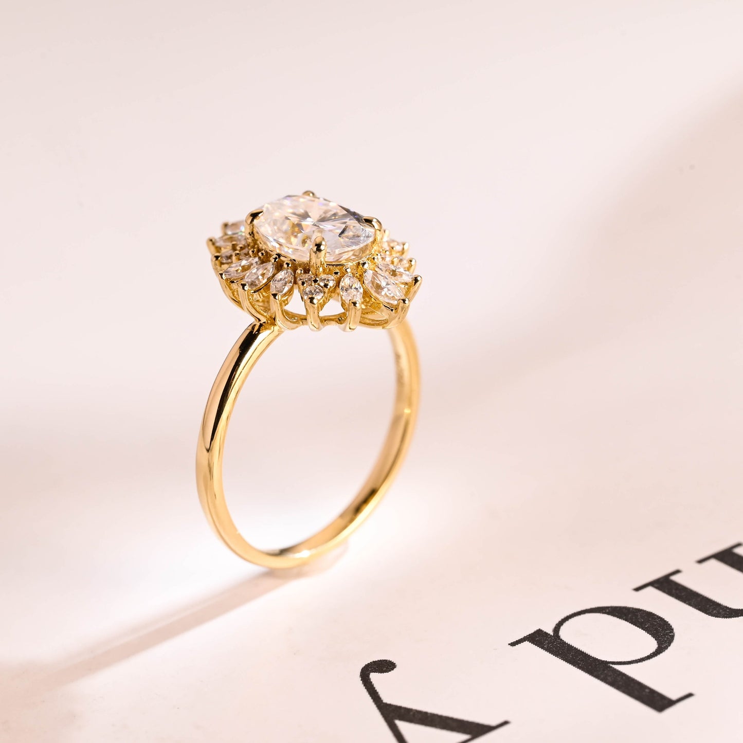 2.0 CT Oval Cut Floral Halo Moissanite Engagement Ring
